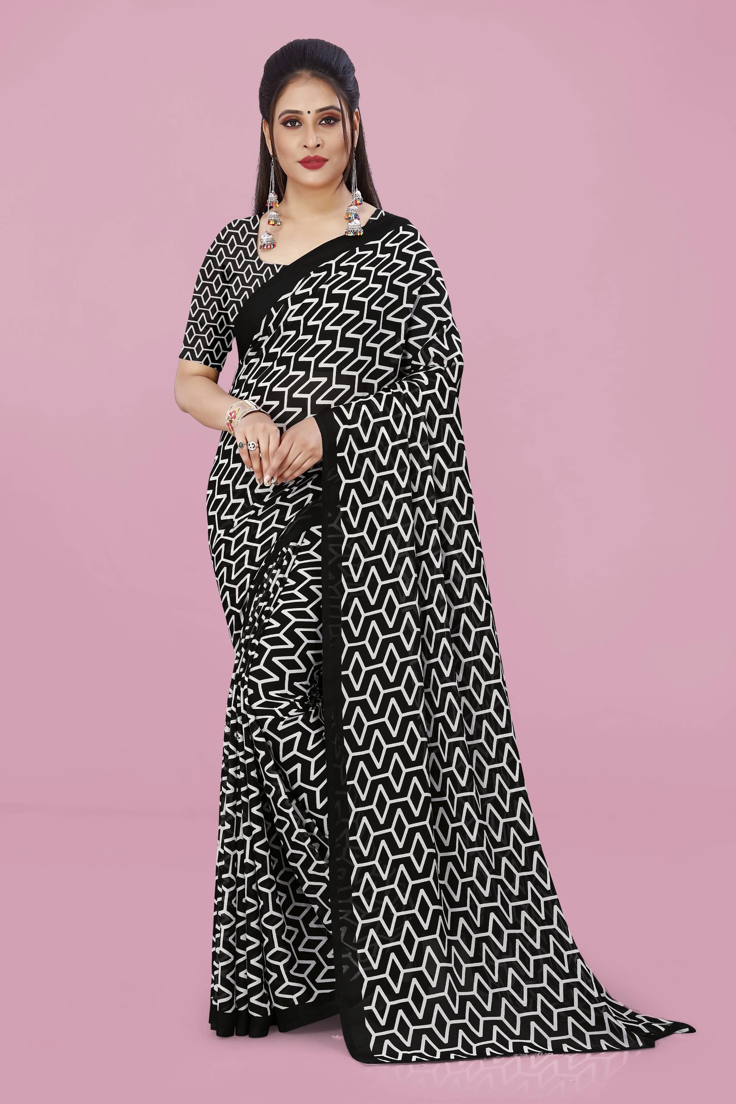     			ANAND SAREES Georgette Printed Regular Saree With Unstitched Blouse Piece ( Black )