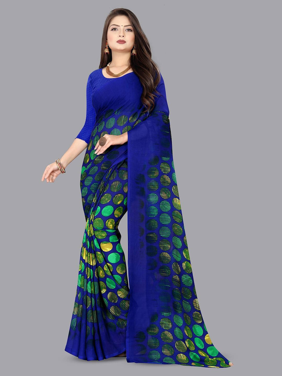     			ANAND SAREES Georgette Printed Regular Saree With Unstitched Blouse Piece ( Blue )
