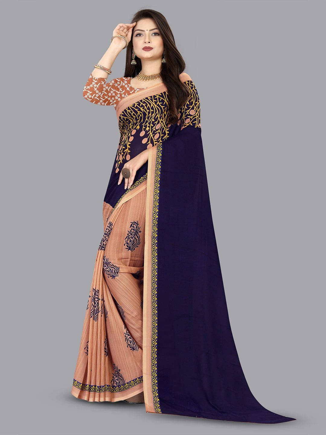 ANAND SAREES Georgette Printed Regular Saree With Unstitched Blouse Piece ( Blue ) ANAND SAREES Georgette Printed Regular Saree With Unstitched Blouse Piece ( Blue )