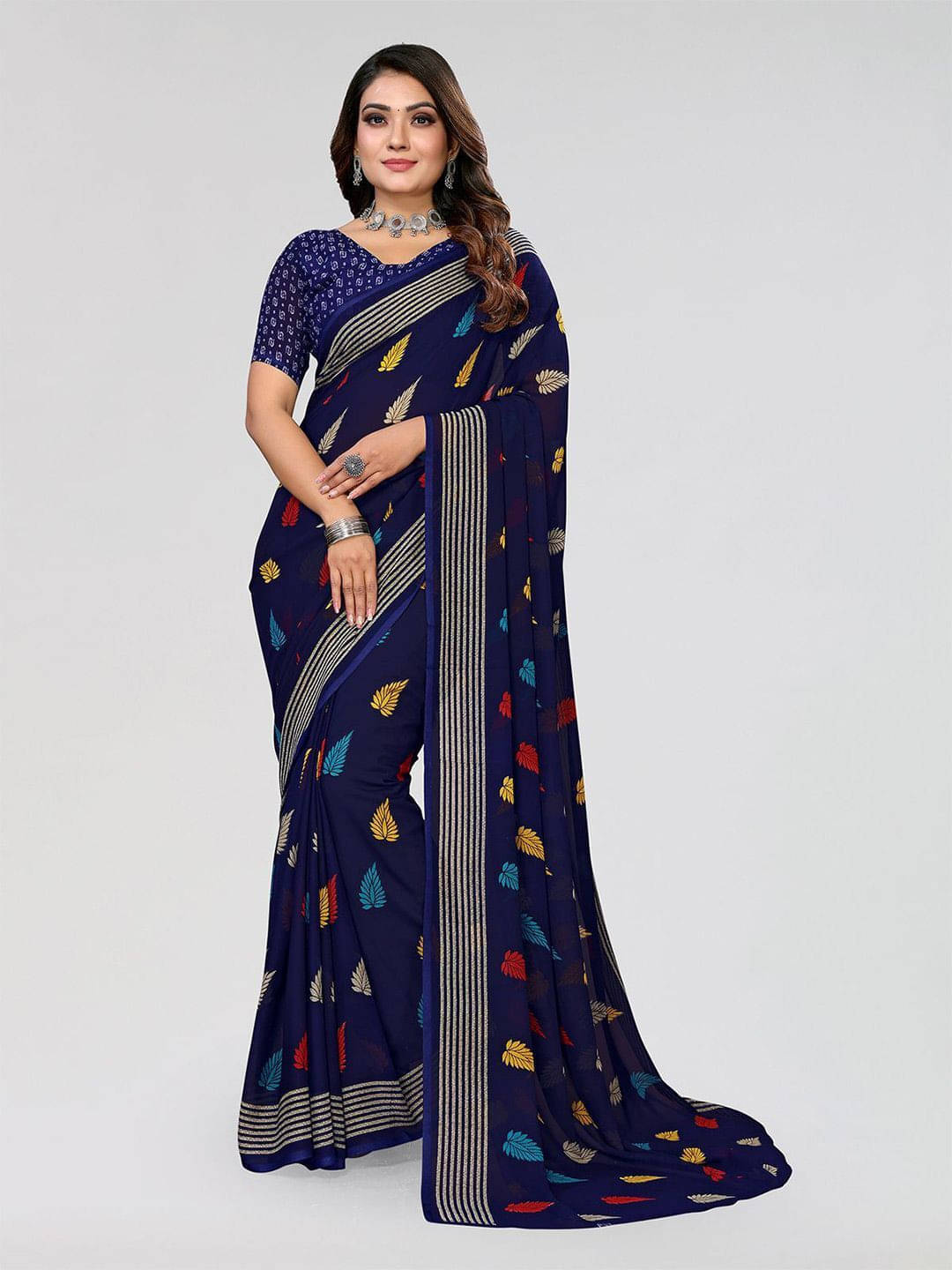ANAND SAREES Georgette Printed Regular Saree With Unstitched Blouse Piece ( Blue ) ANAND SAREES Georgette Printed Regular Saree With Unstitched Blouse Piece ( Blue )