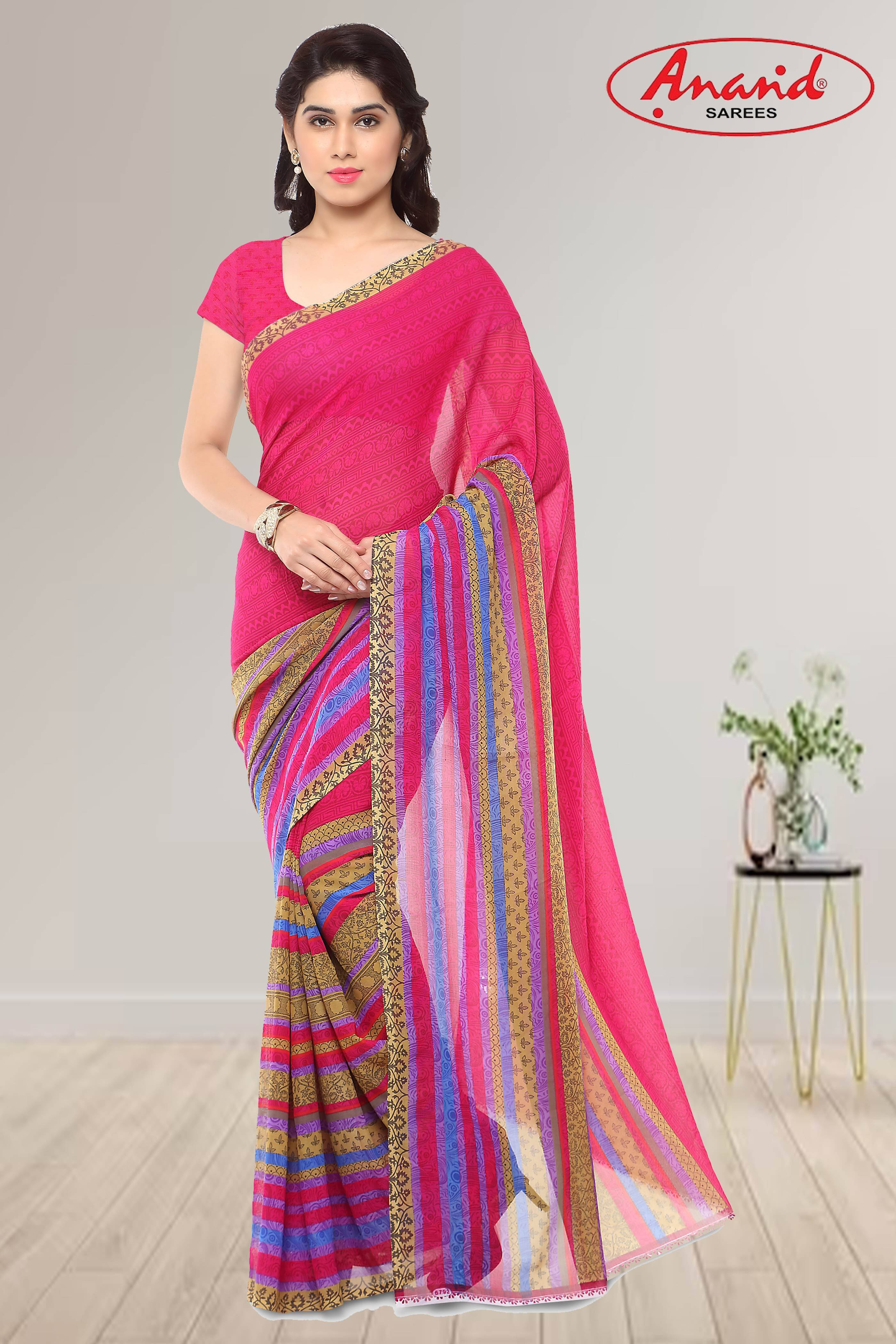     			ANAND SAREES Georgette Printed Regular Saree With Unstitched Blouse Piece ( Pink )