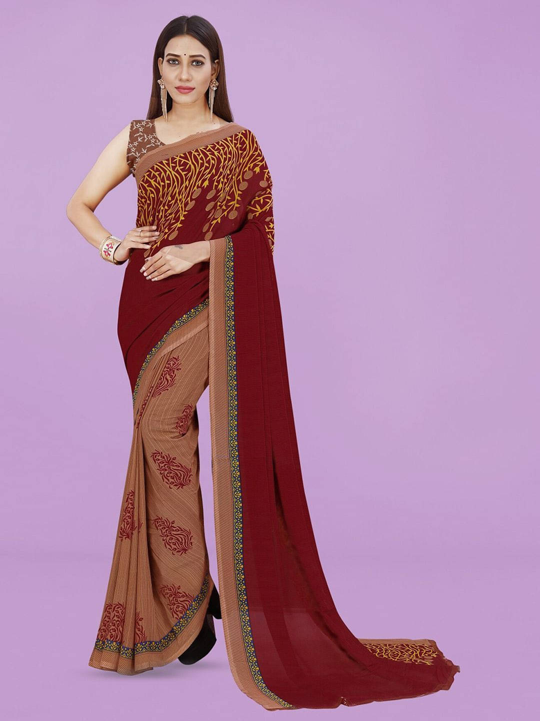     			ANAND SAREES Georgette Printed Regular Saree With Unstitched Blouse Piece ( Maroon )
