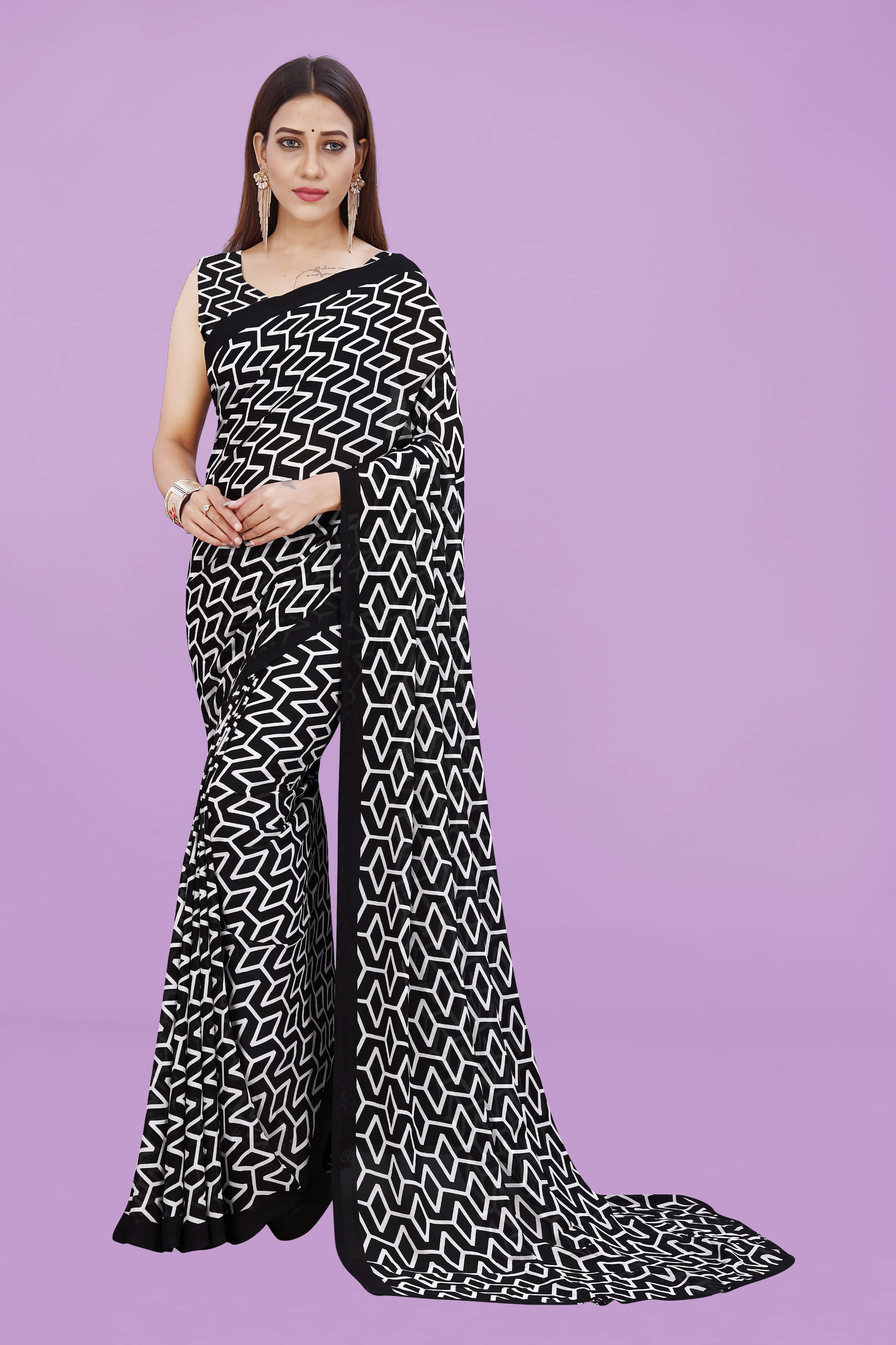     			ANAND SAREES Georgette Printed Regular Saree With Unstitched Blouse Piece ( Black )
