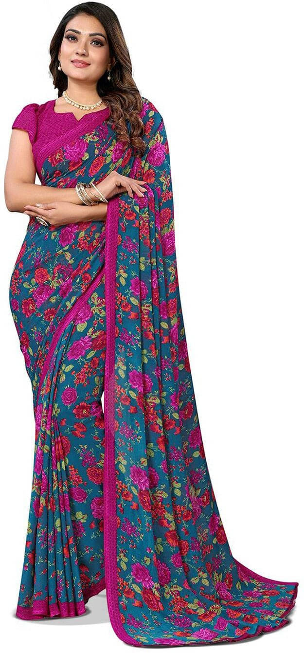     			ANAND SAREES Georgette Printed Regular Saree With Unstitched Blouse Piece ( Blue )