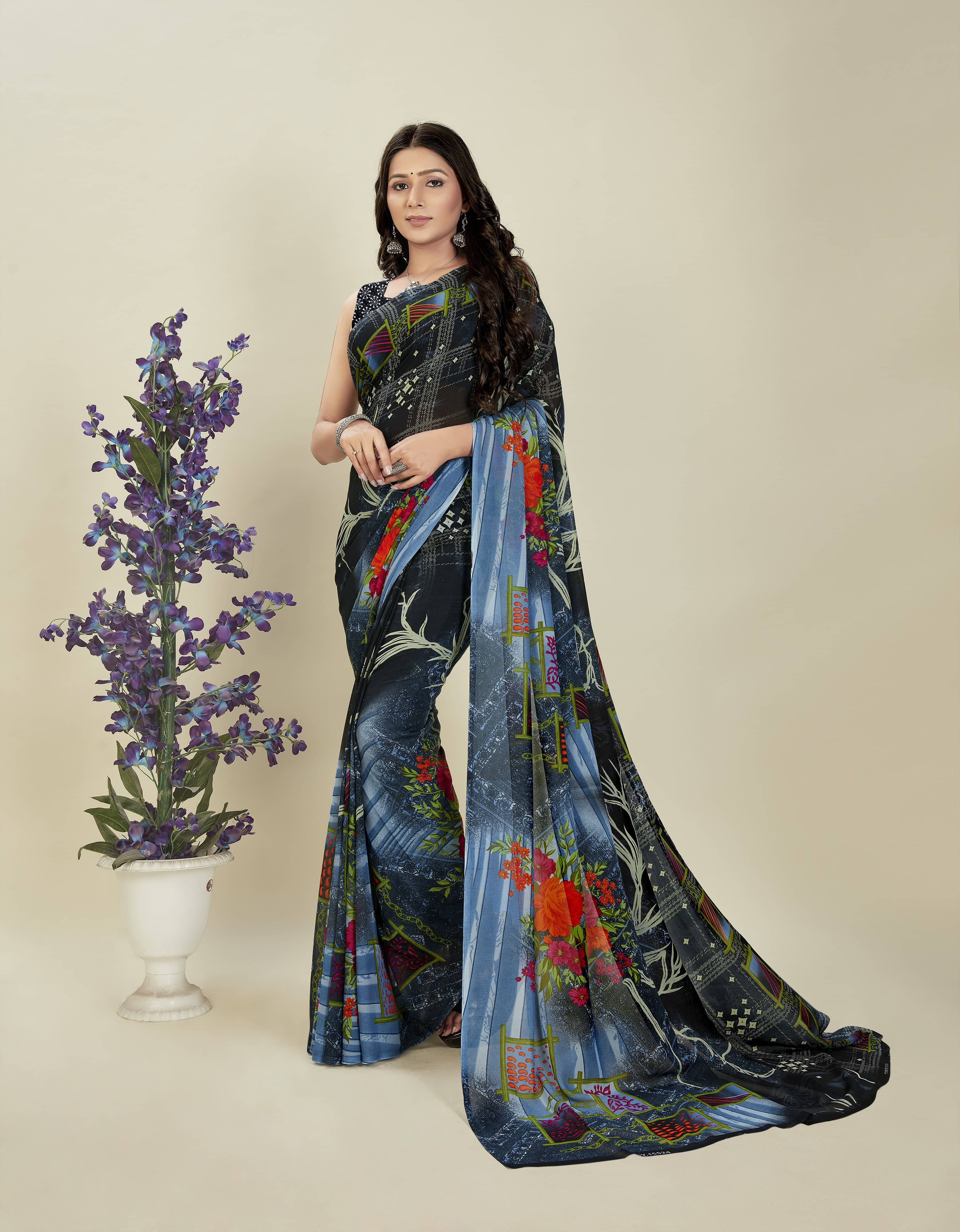 ANAND SAREES Georgette Printed Regular Saree With Unstitched Blouse Piece ( Multicolor ) ANAND SAREES Georgette Printed Regular Saree With Unstitched Blouse Piece ( Multicolor )