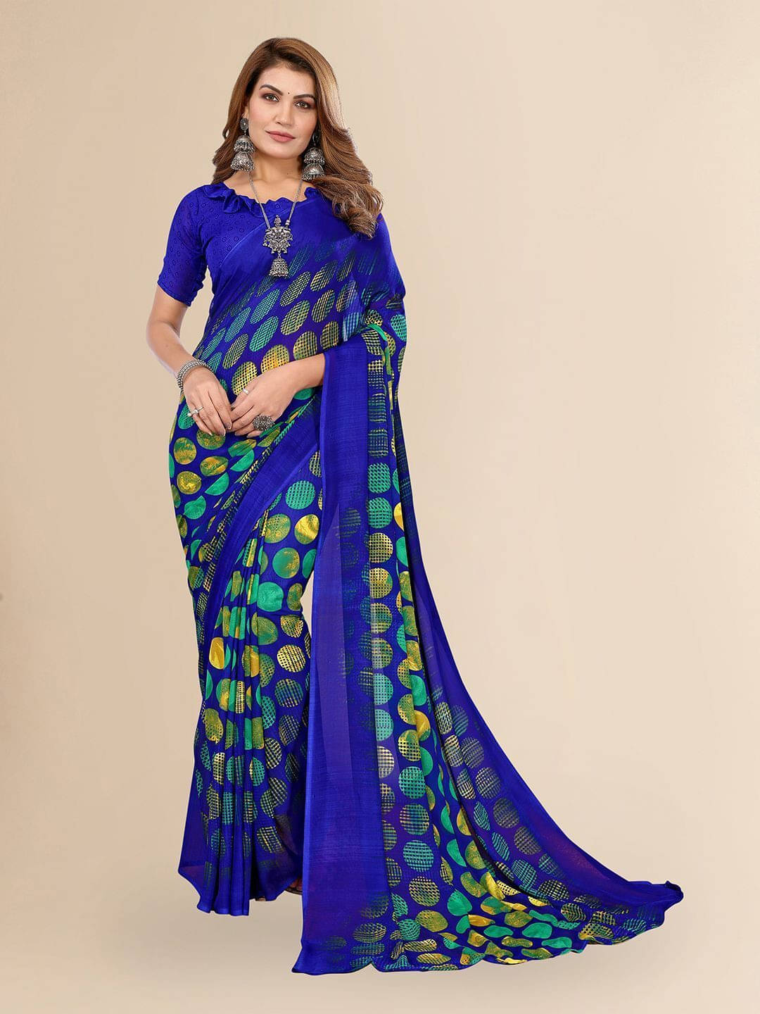     			ANAND SAREES Georgette Printed Regular Saree With Unstitched Blouse Piece ( Blue )