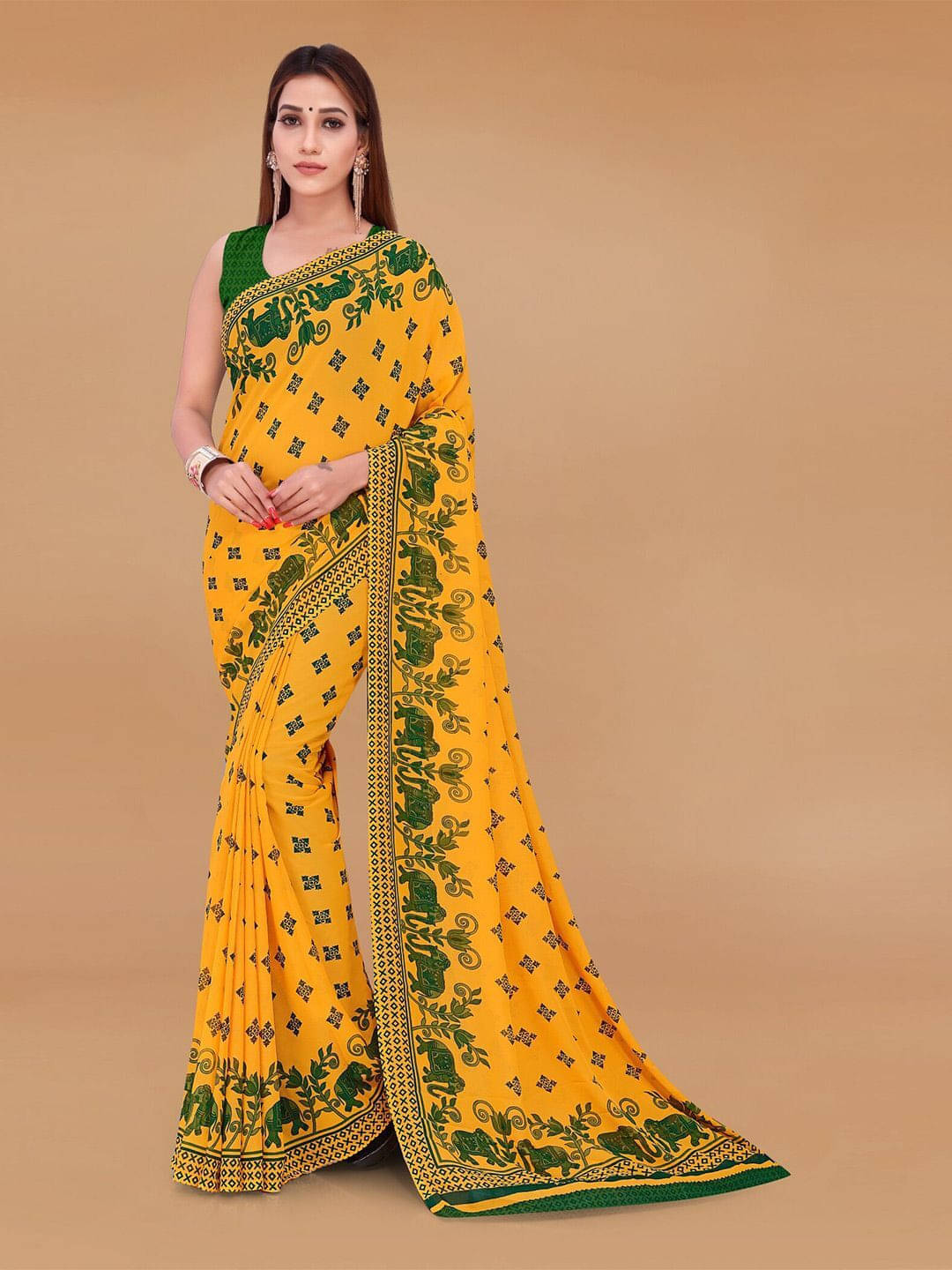     			ANAND SAREES Georgette Printed Regular Saree With Unstitched Blouse Piece ( Green )