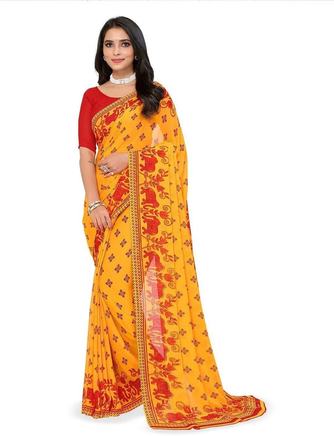ANAND SAREES Georgette Printed Regular Saree With Unstitched Blouse Piece ( Red ) ANAND SAREES Georgette Printed Regular Saree With Unstitched Blouse Piece ( Red )