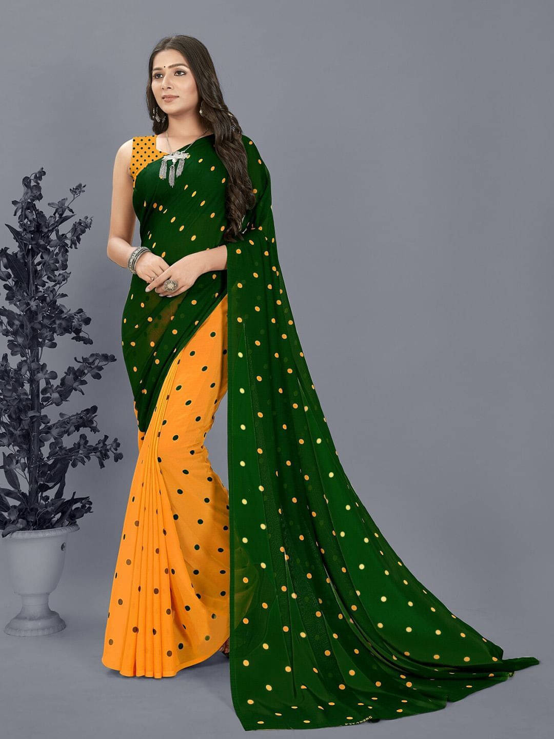 ANAND SAREES Georgette Printed Regular Saree With Unstitched Blouse Piece ( Green )     			ANAND SAREES Georgette Printed Regular Saree With Unstitched Blouse Piece ( Green )