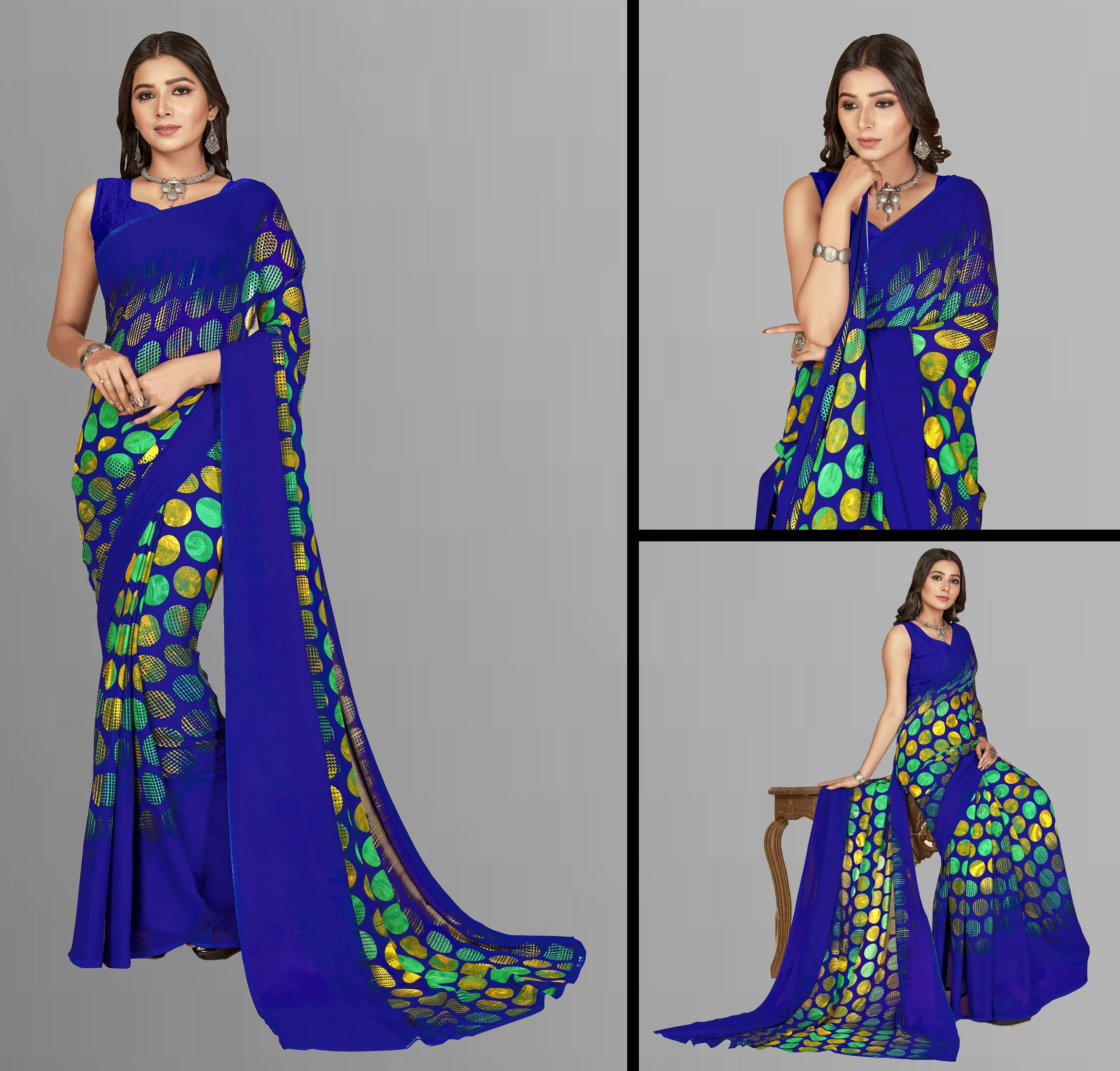     			ANAND SAREES Georgette Printed Regular Saree With Unstitched Blouse Piece ( Blue )