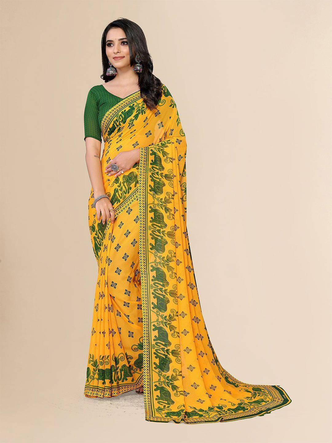     			ANAND SAREES Georgette Printed Regular Saree With Unstitched Blouse Piece ( Green )