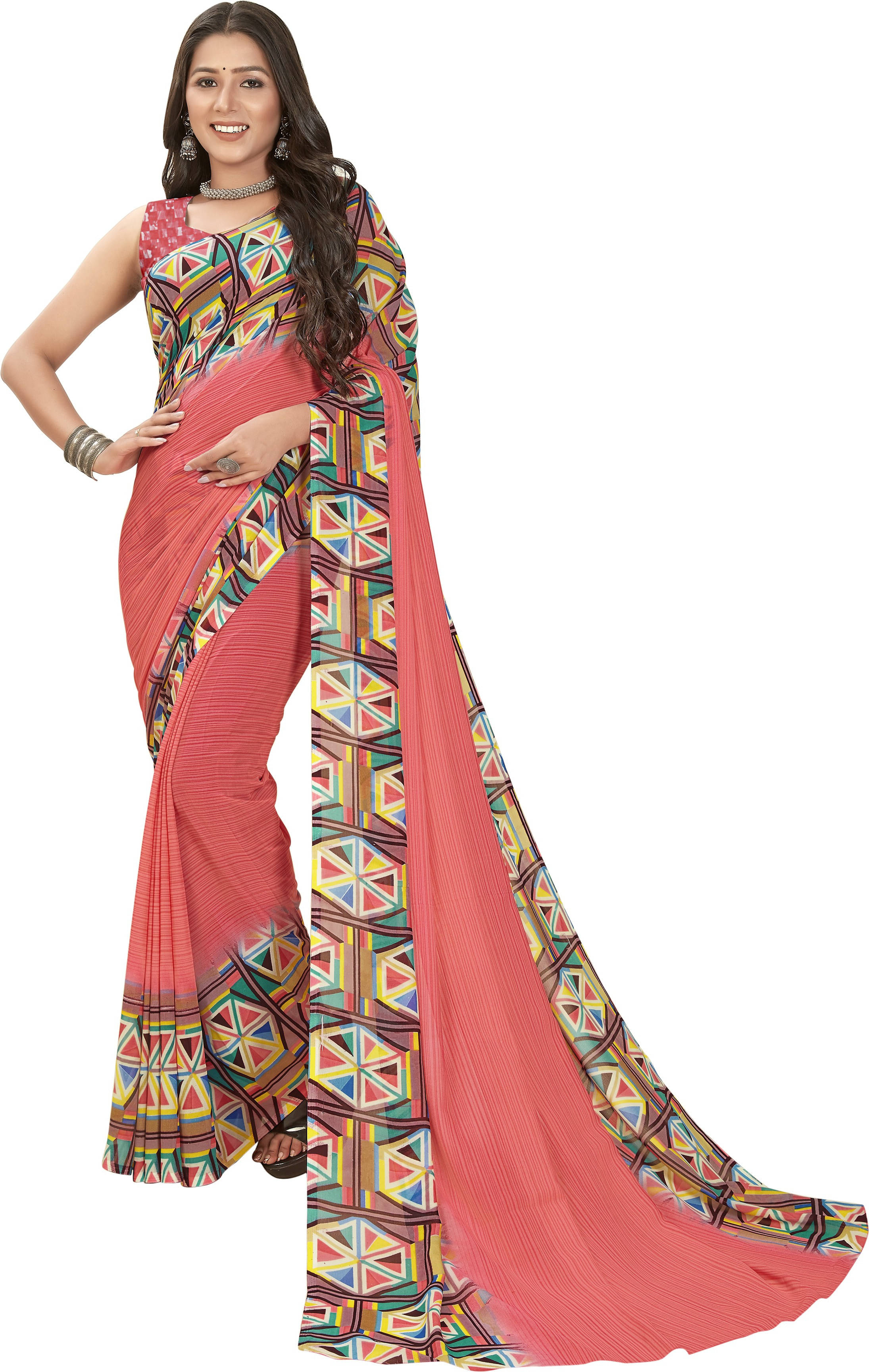     			ANAND SAREES Georgette Printed Regular Saree With Unstitched Blouse Piece ( Pink )