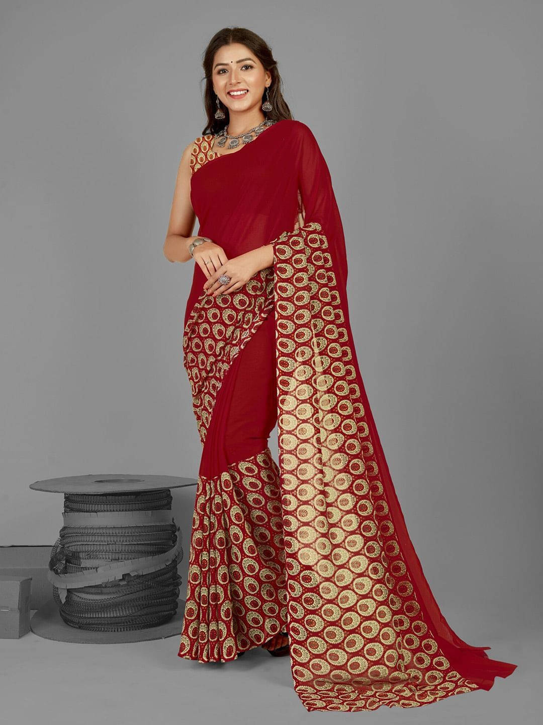 ANAND SAREES Georgette Printed Regular Saree With Unstitched Blouse Piece ( Red ) ANAND SAREES Georgette Printed Regular Saree With Unstitched Blouse Piece ( Red )