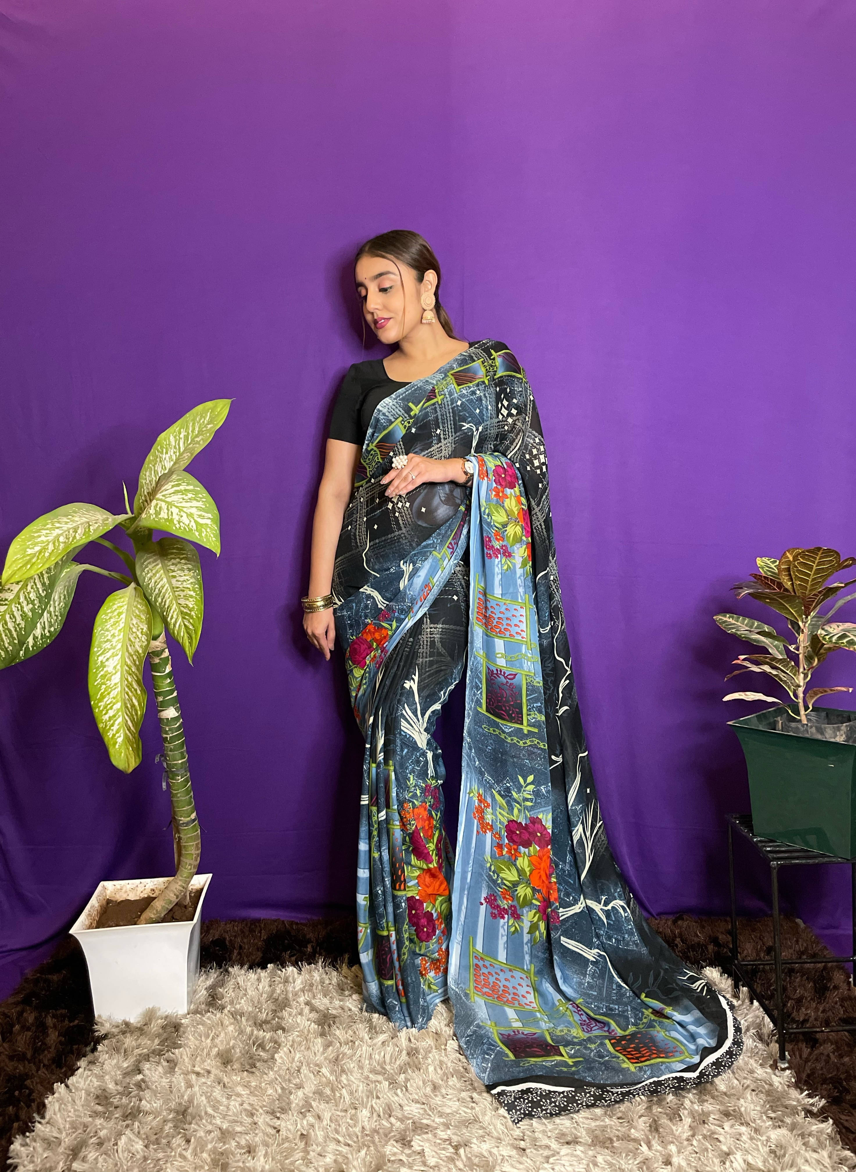ANAND SAREES Georgette Printed Regular Saree With Unstitched Blouse Piece ( Multicolor ) ANAND SAREES Georgette Printed Regular Saree With Unstitched Blouse Piece ( Multicolor )