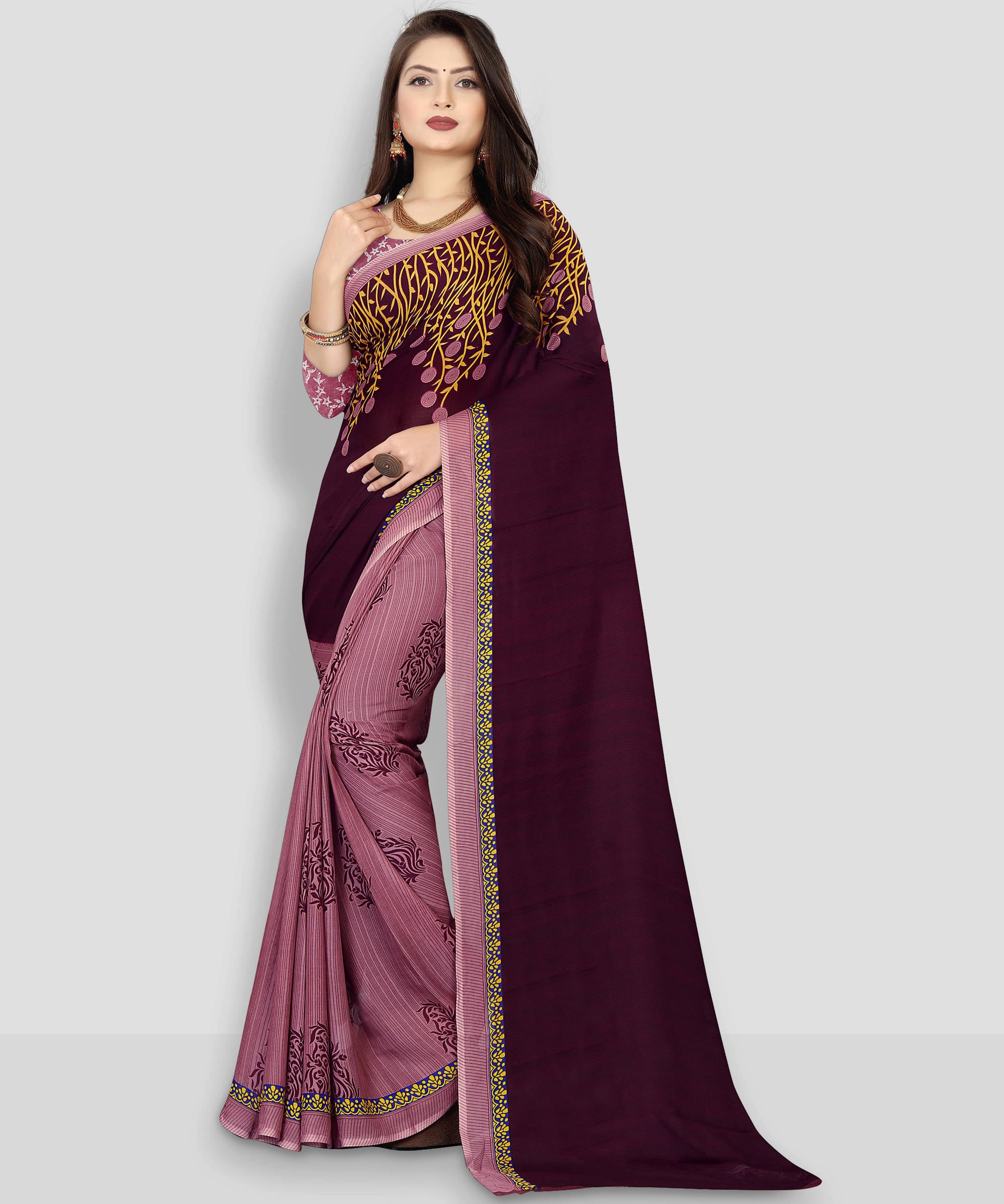     			ANAND SAREES Georgette Printed Regular Saree With Unstitched Blouse Piece ( Purple )