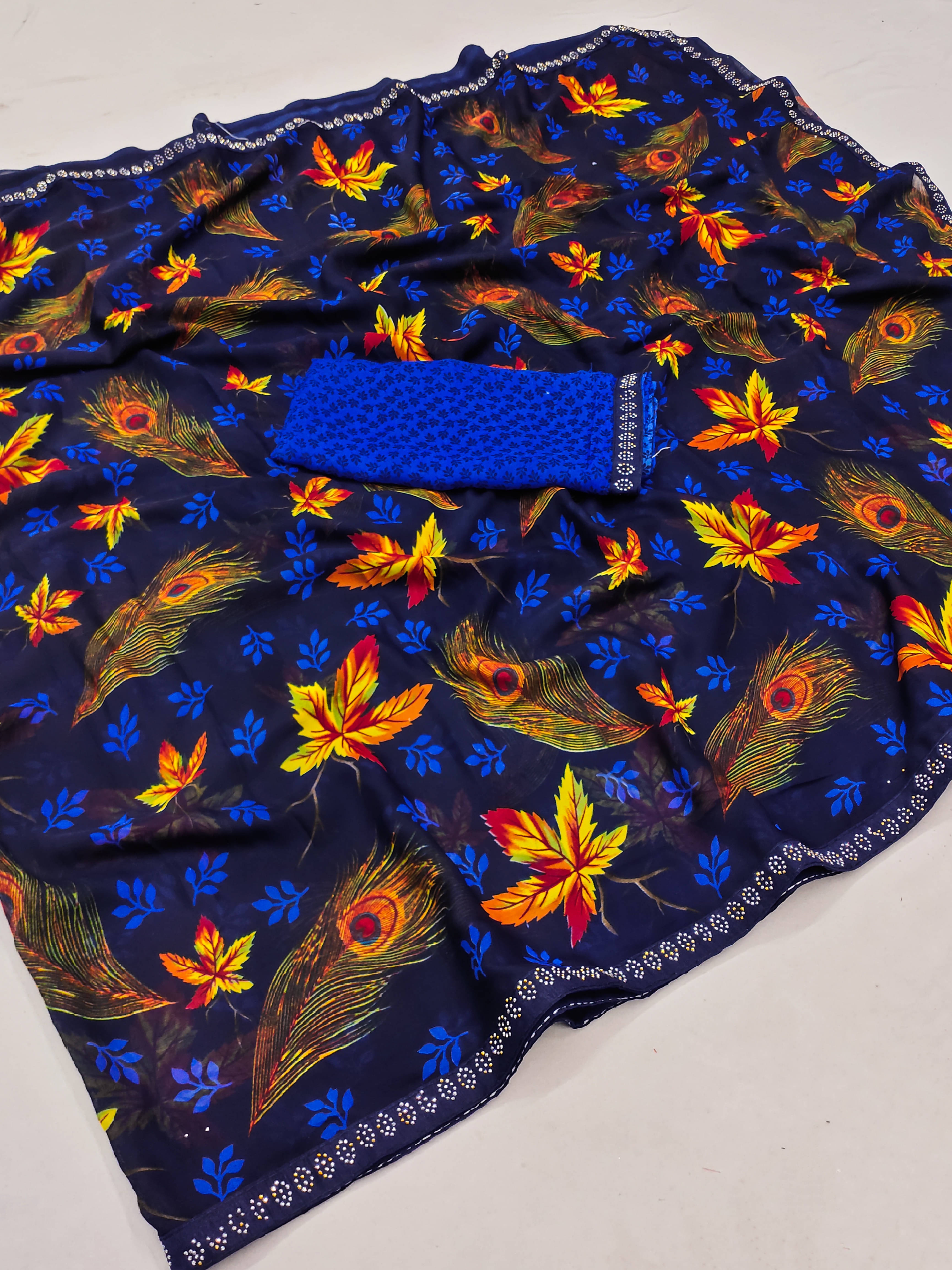     			ANAND SAREES Georgette Printed Regular Saree With Unstitched Blouse Piece ( Navy Blue )