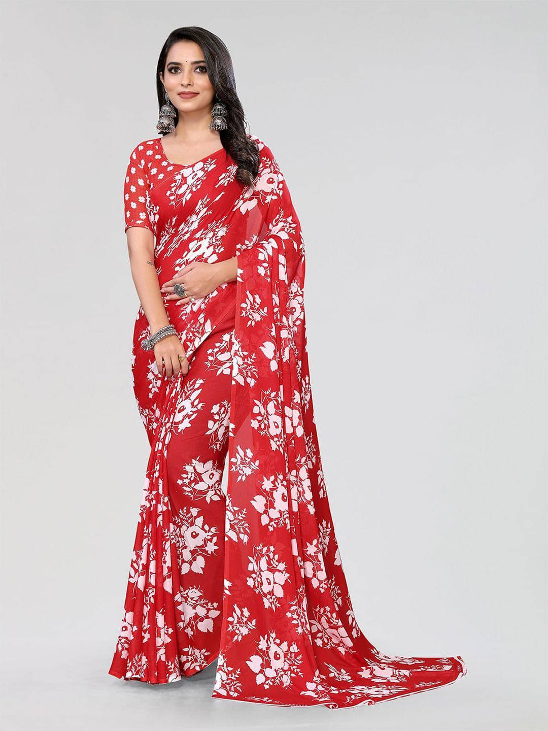     			ANAND SAREES Georgette Printed Regular Saree With Unstitched Blouse Piece ( Red )