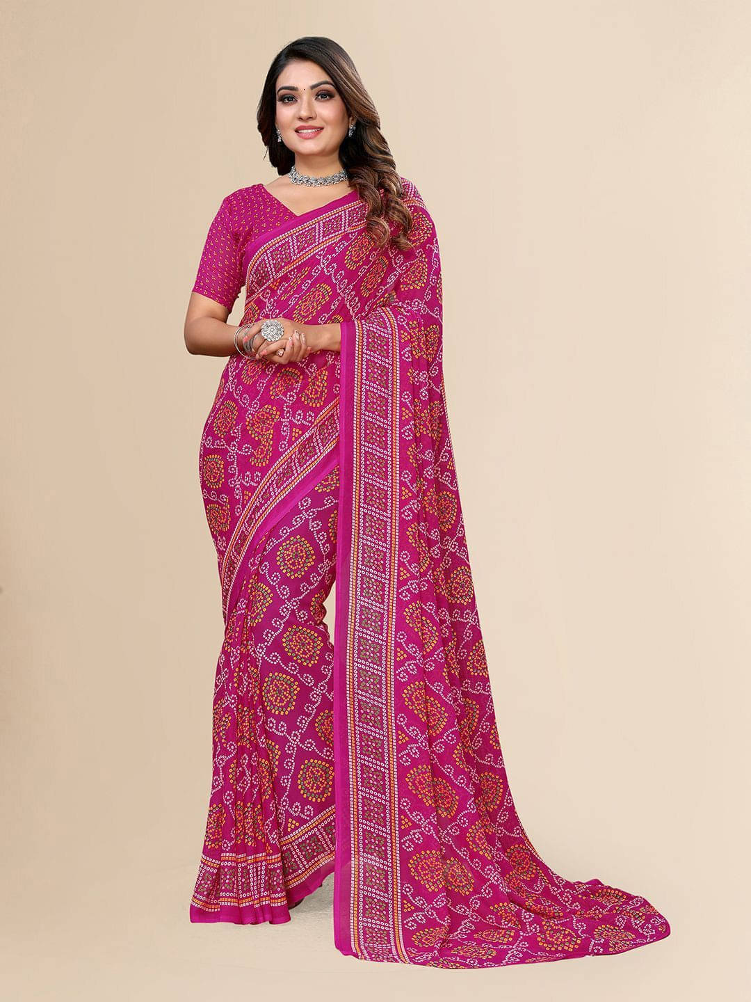 ANAND SAREES Georgette Printed Regular Saree With Unstitched Blouse Piece ( Pink ) ANAND SAREES Georgette Printed Regular Saree With Unstitched Blouse Piece ( Pink )