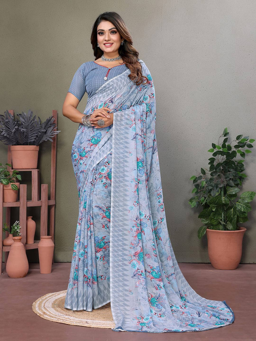     			ANAND SAREES Georgette Printed Regular Saree With Unstitched Blouse Piece ( Grey )