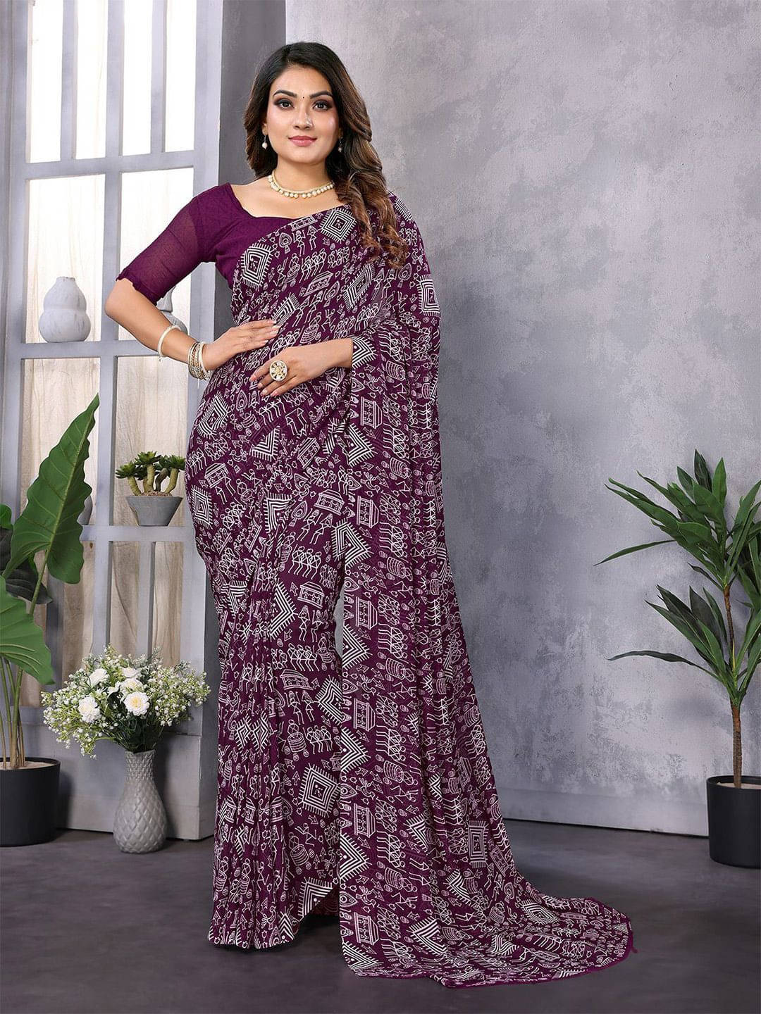     			ANAND SAREES Georgette Printed Regular Saree With Unstitched Blouse Piece ( Pink )