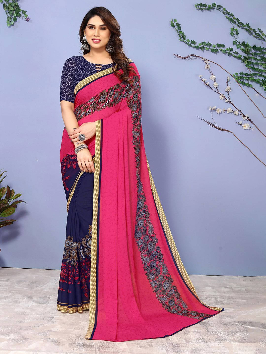     			ANAND SAREES Georgette Printed Regular Saree With Unstitched Blouse Piece ( Magenta )