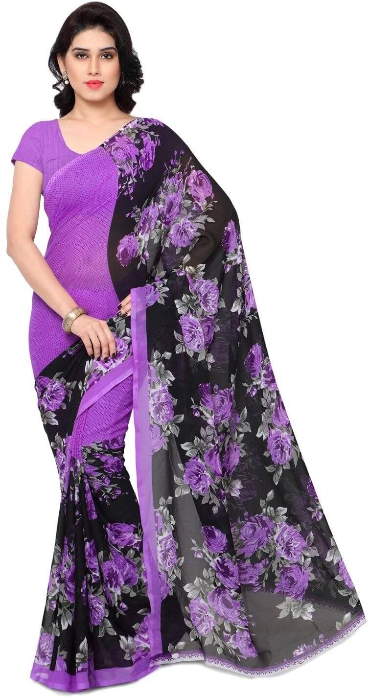     			ANAND SAREES Georgette Printed Regular Saree With Unstitched Blouse Piece ( Purple )