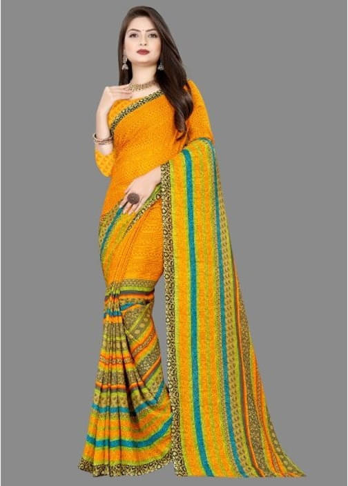 ANAND SAREES Georgette Printed Regular Saree With Unstitched Blouse Piece ( Yellow ) ANAND SAREES Georgette Printed Regular Saree With Unstitched Blouse Piece ( Yellow )