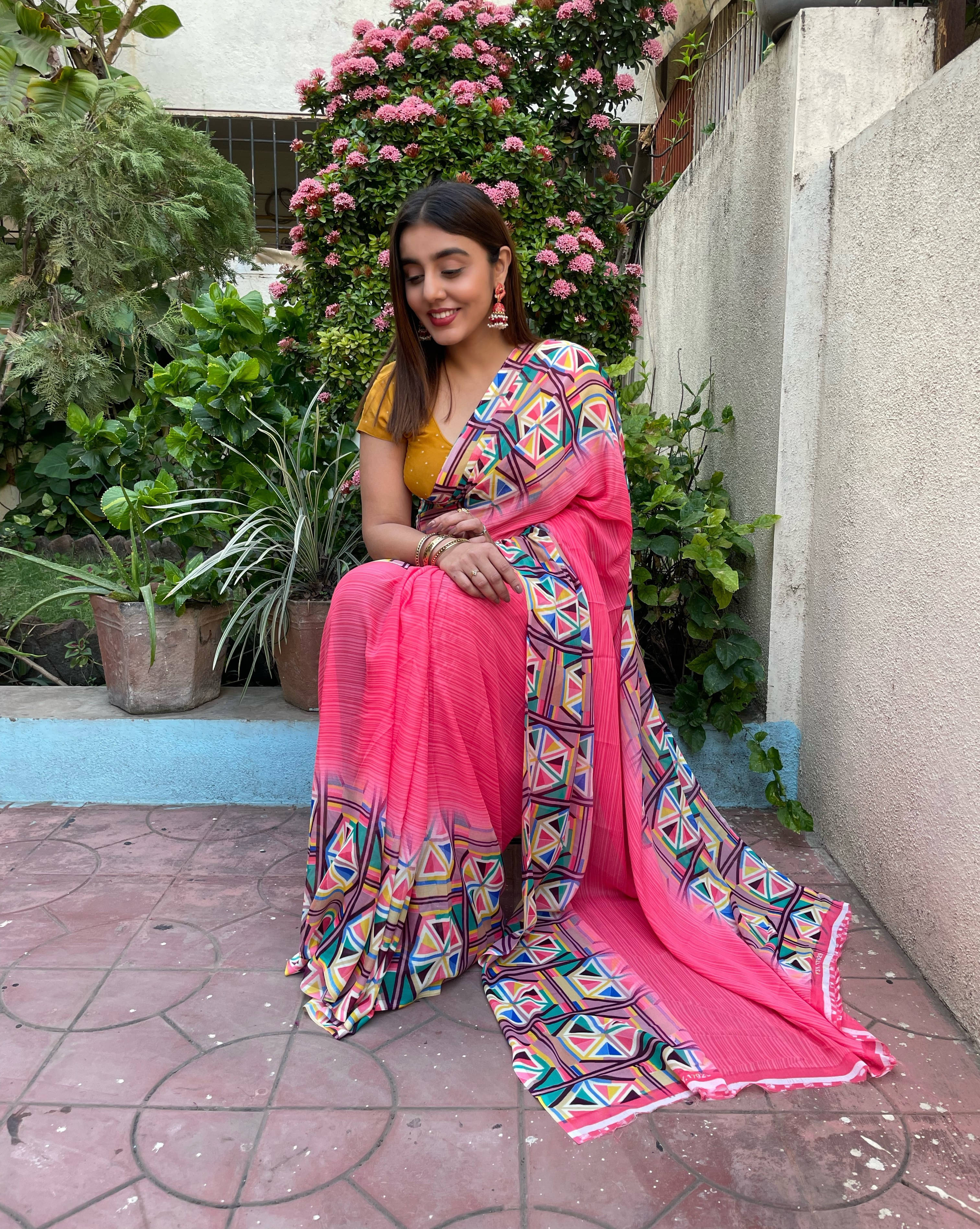     			ANAND SAREES Georgette Printed Regular Saree With Unstitched Blouse Piece ( Pink )