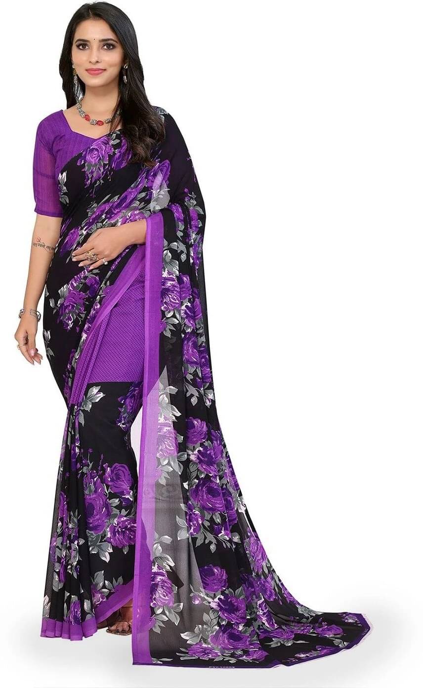 ANAND SAREES Georgette Printed Regular Saree With Unstitched Blouse Piece ( Purple ) ANAND SAREES Georgette Printed Regular Saree With Unstitched Blouse Piece ( Purple )