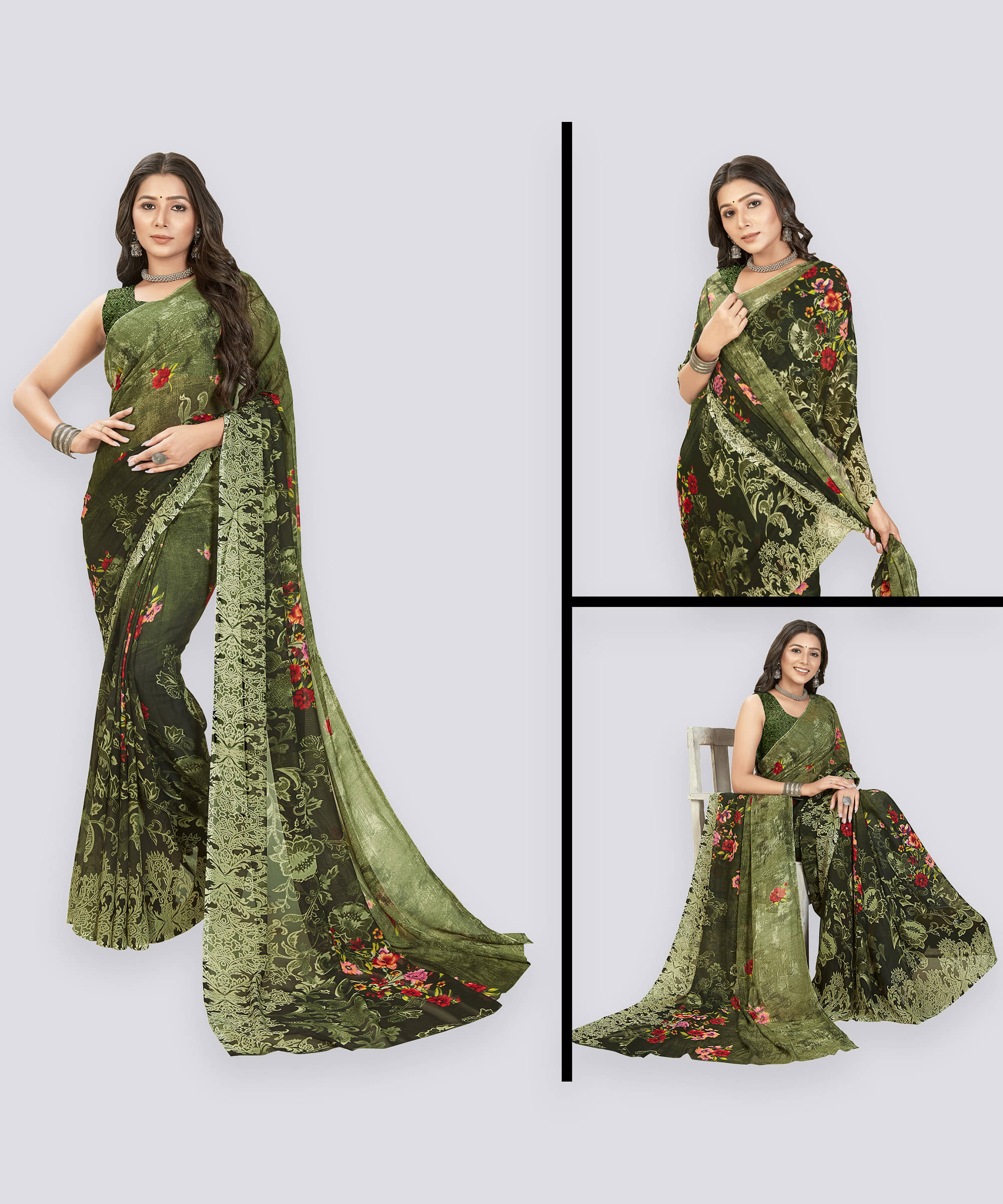     			ANAND SAREES Georgette Printed Regular Saree With Unstitched Blouse Piece ( Green )