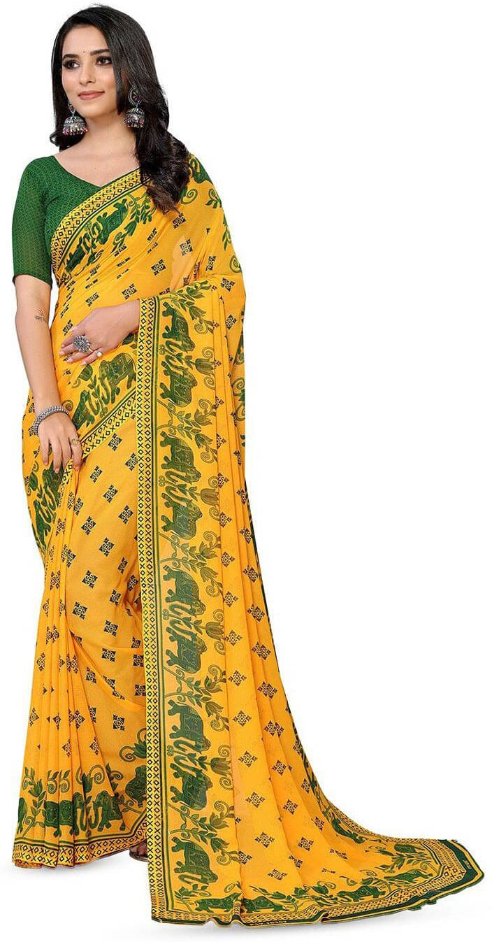     			ANAND SAREES Georgette Printed Regular Saree With Unstitched Blouse Piece ( Yellow )