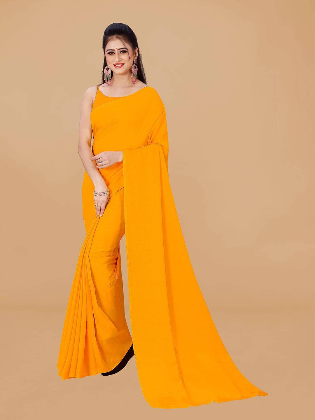 ANAND SAREES Georgette Printed Regular Saree With Unstitched Blouse Piece ( Orange ) ANAND SAREES Georgette Printed Regular Saree With Unstitched Blouse Piece ( Orange )