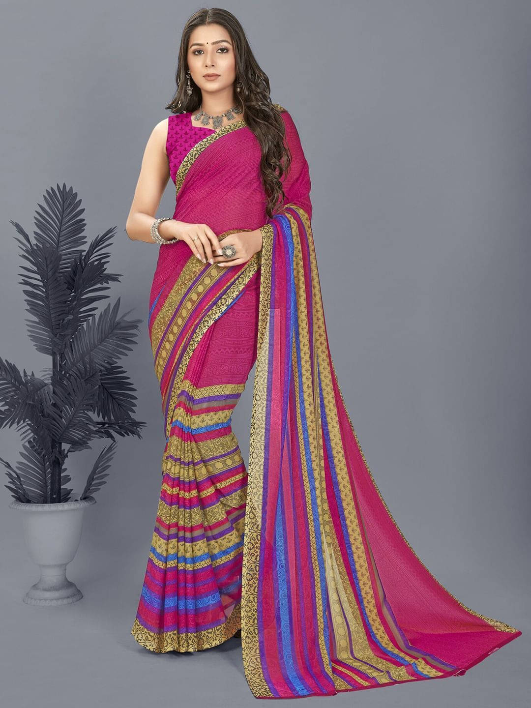 ANAND SAREES Georgette Printed Regular Saree With Unstitched Blouse Piece ( Pink ) ANAND SAREES Georgette Printed Regular Saree With Unstitched Blouse Piece ( Pink )