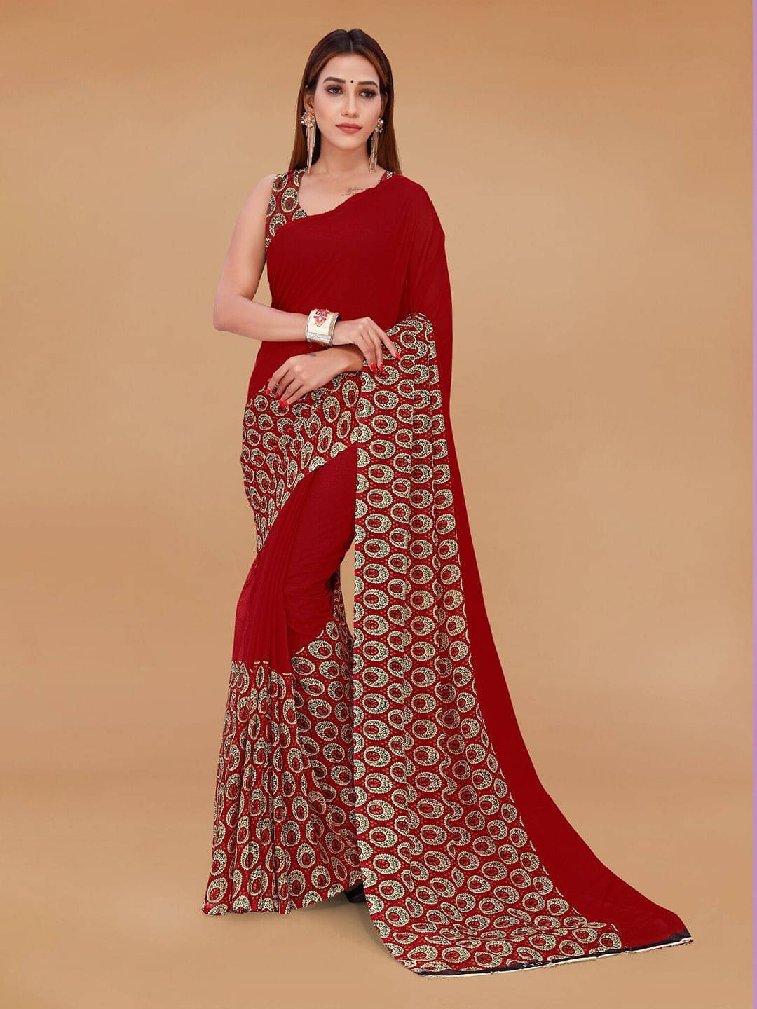 ANAND SAREES Georgette Printed Regular Saree With Unstitched Blouse Piece ( Maroon ) ANAND SAREES Georgette Printed Regular Saree With Unstitched Blouse Piece ( Maroon )