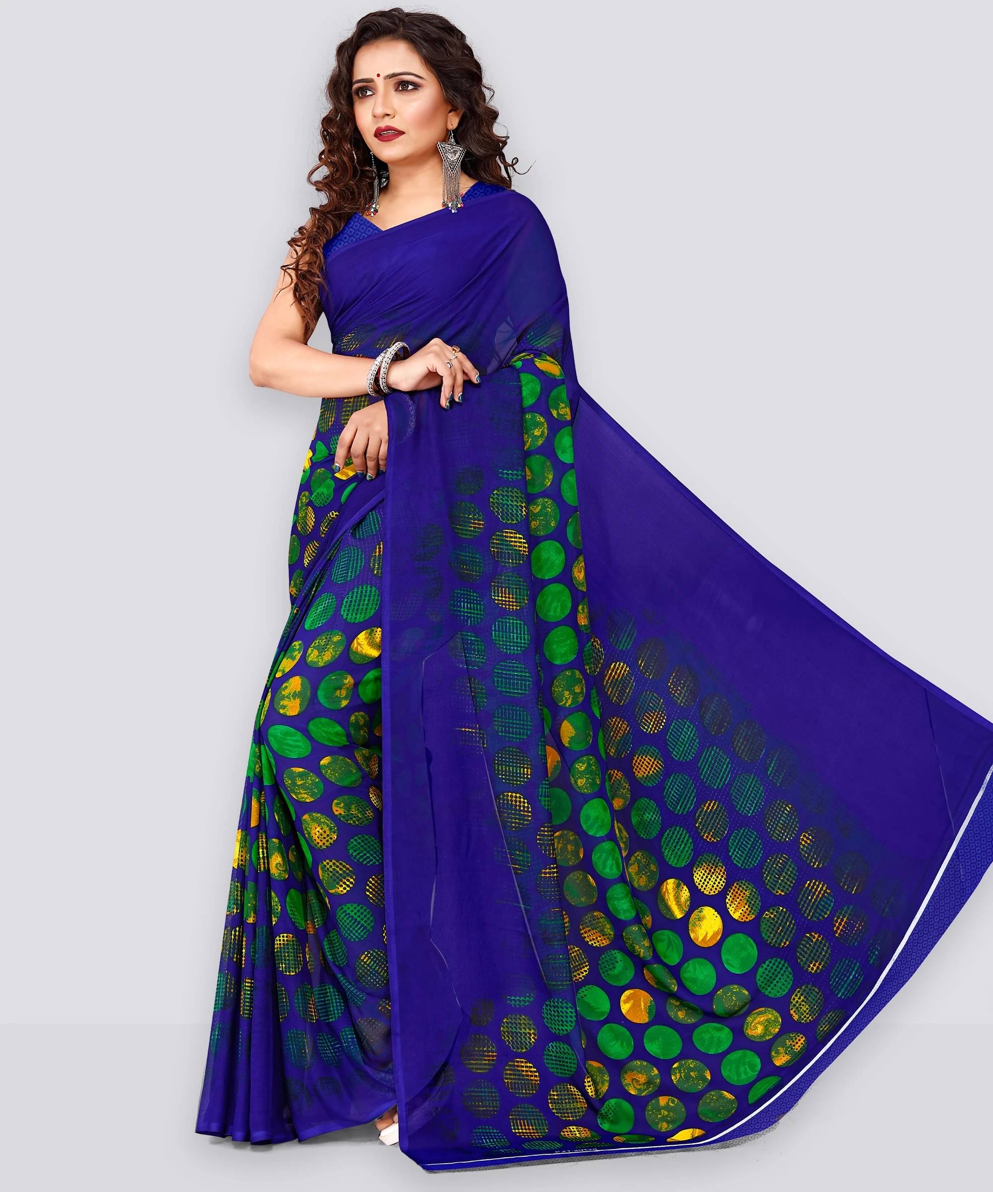 ANAND SAREES Georgette Printed Regular Saree With Unstitched Blouse Piece ( Blue ) ANAND SAREES Georgette Printed Regular Saree With Unstitched Blouse Piece ( Blue )