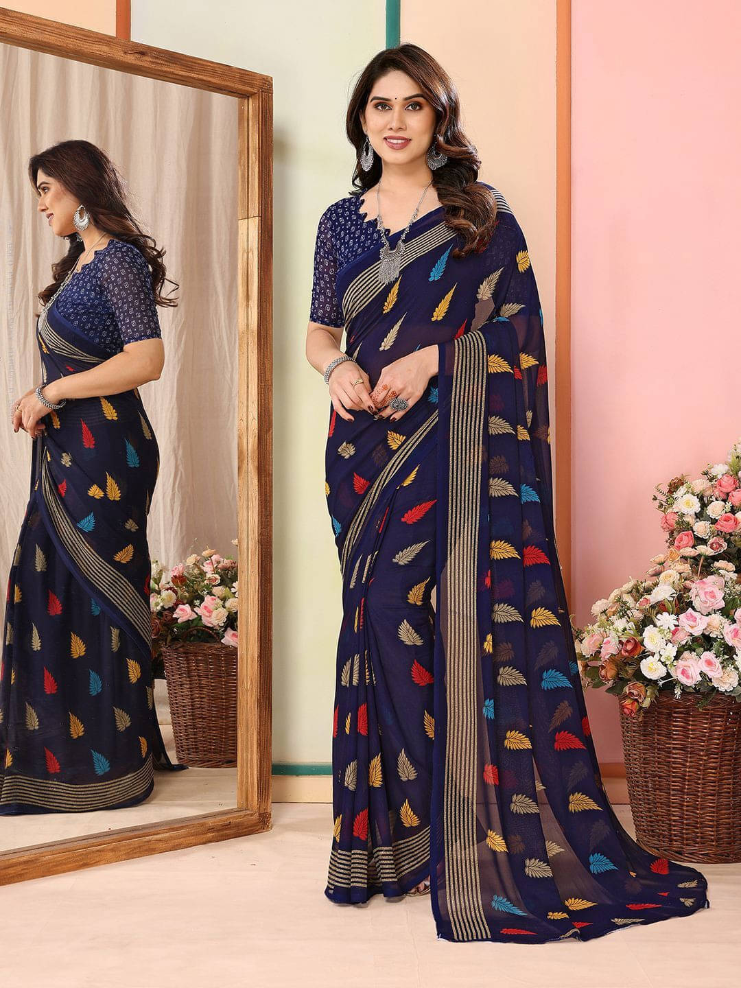     			ANAND SAREES Georgette Printed Regular Saree With Unstitched Blouse Piece ( Blue )