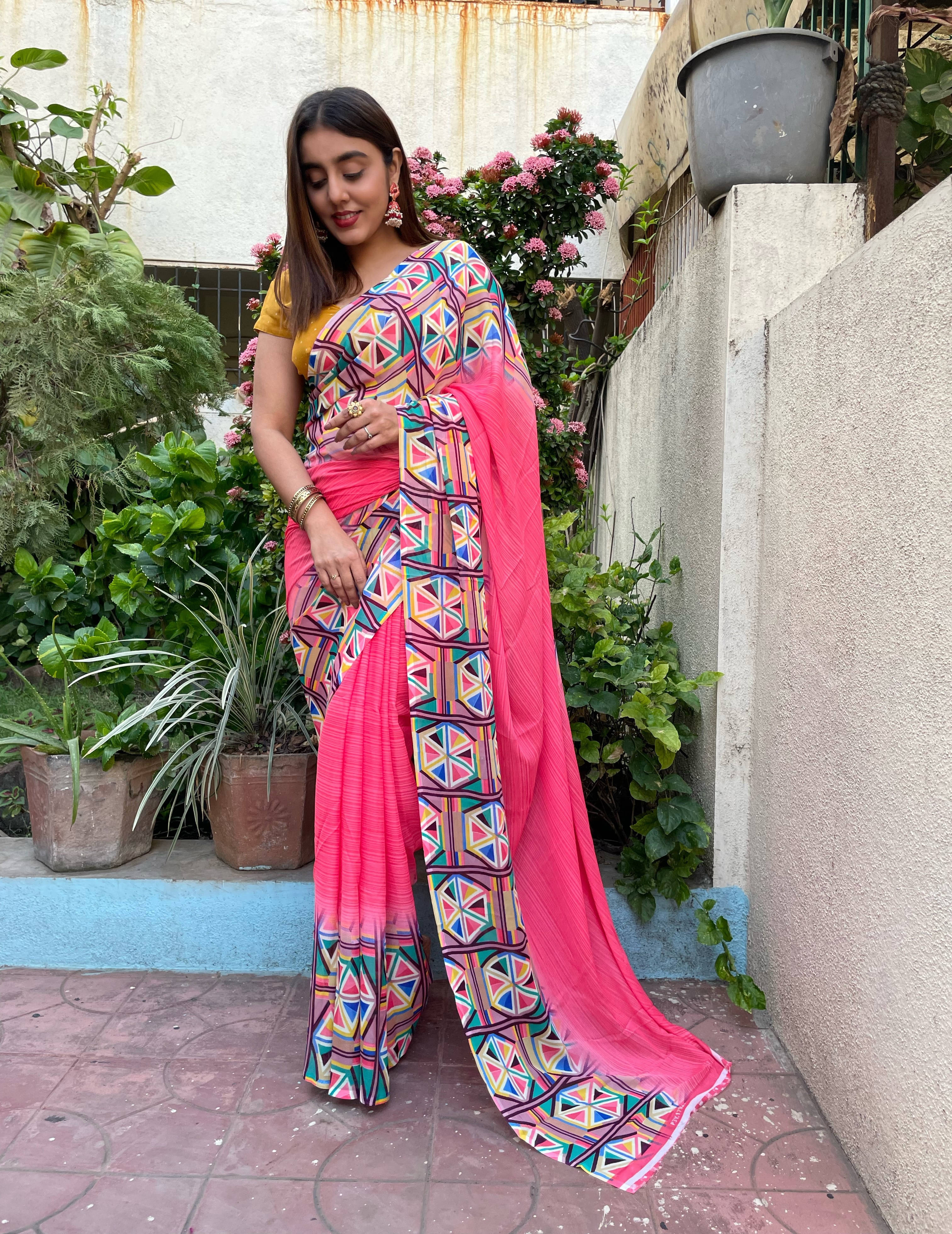     			ANAND SAREES Georgette Printed Regular Saree With Unstitched Blouse Piece ( Pink )