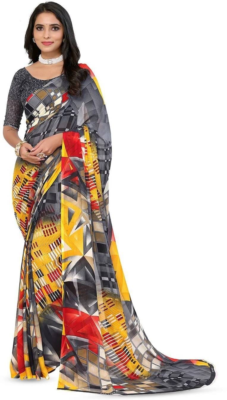     			ANAND SAREES Georgette Printed Regular Saree With Unstitched Blouse Piece ( Grey )
