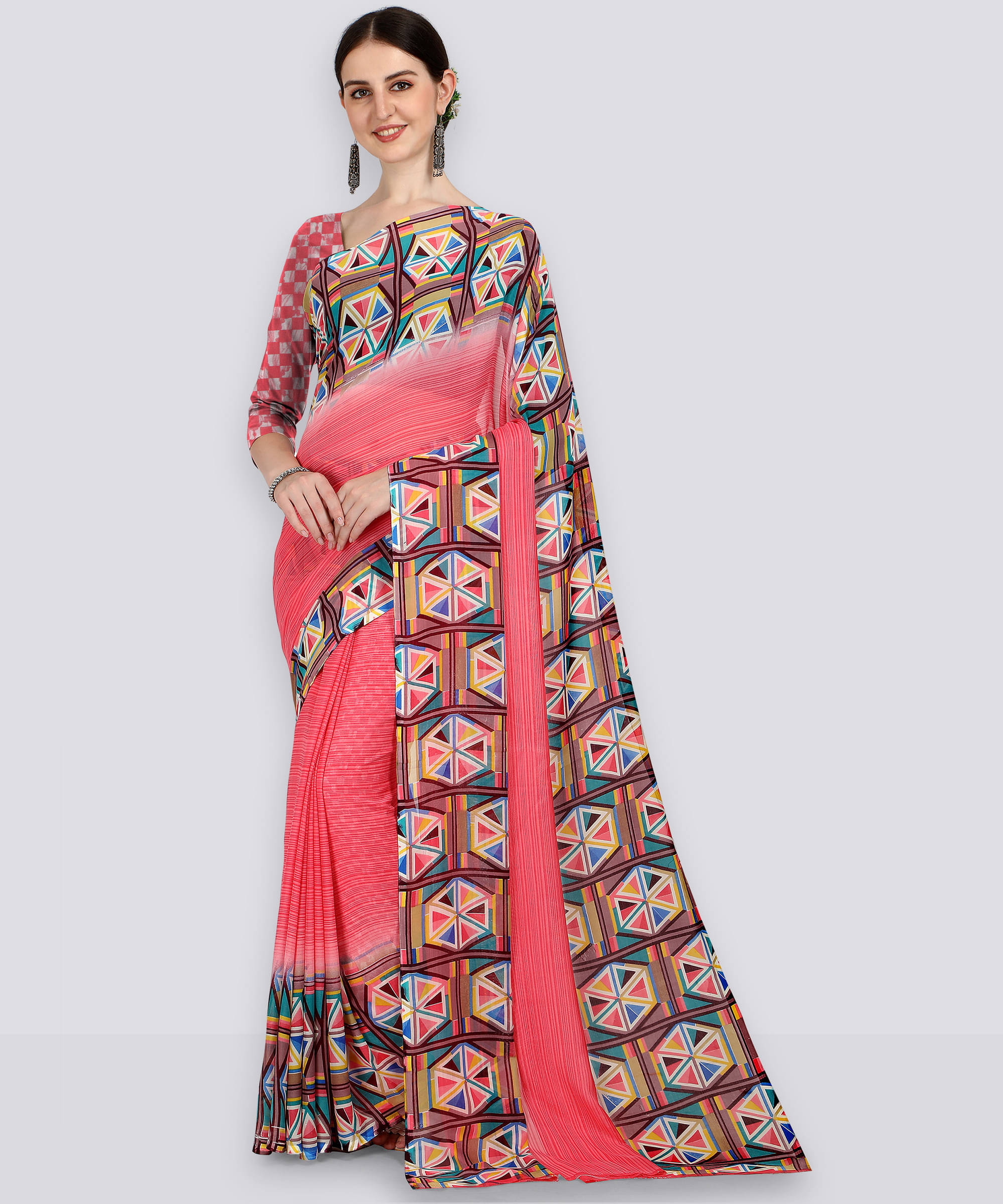     			ANAND SAREES Georgette Printed Regular Saree With Unstitched Blouse Piece ( Pink )
