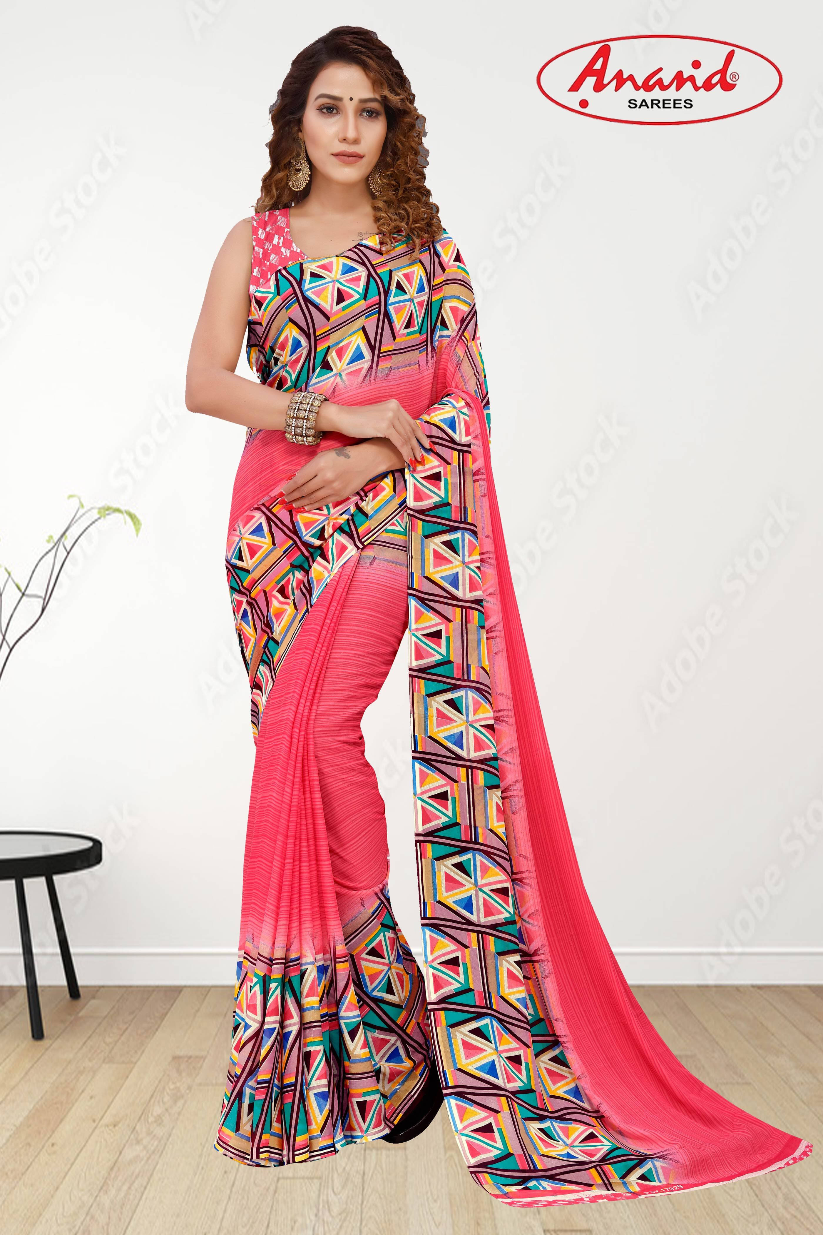 ANAND SAREES Georgette Printed Regular Saree With Unstitched Blouse Piece ( Pink ) ANAND SAREES Georgette Printed Regular Saree With Unstitched Blouse Piece ( Pink )