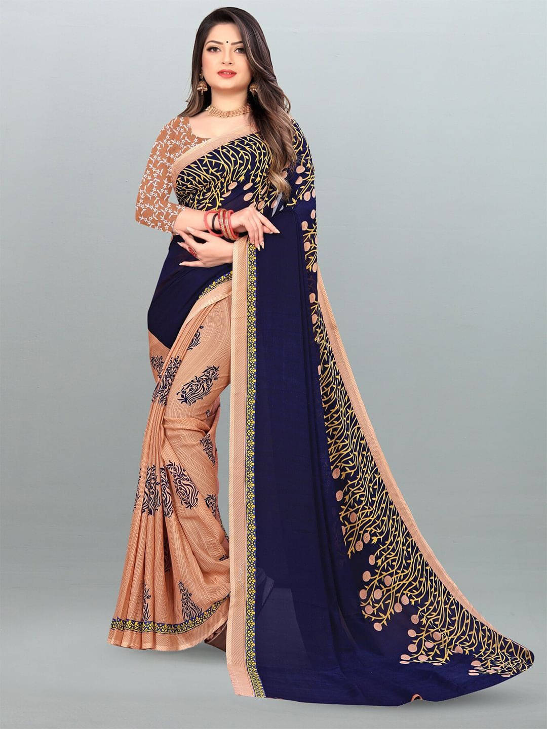 ANAND SAREES Georgette Printed Regular Saree With Unstitched Blouse Piece ( Blue ) ANAND SAREES Georgette Printed Regular Saree With Unstitched Blouse Piece ( Blue )