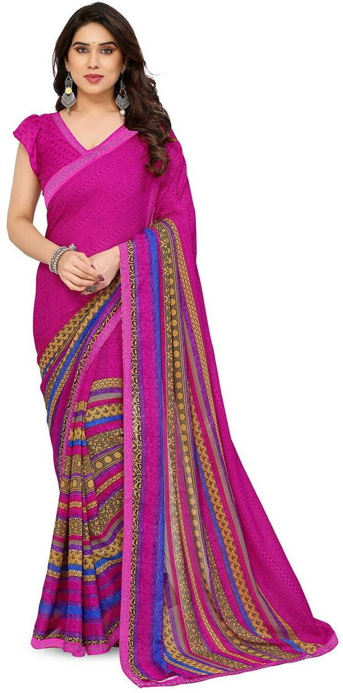 ANAND SAREES Georgette Printed Regular Saree With Unstitched Blouse Piece ( Pink ) ANAND SAREES Georgette Printed Regular Saree With Unstitched Blouse Piece ( Pink )