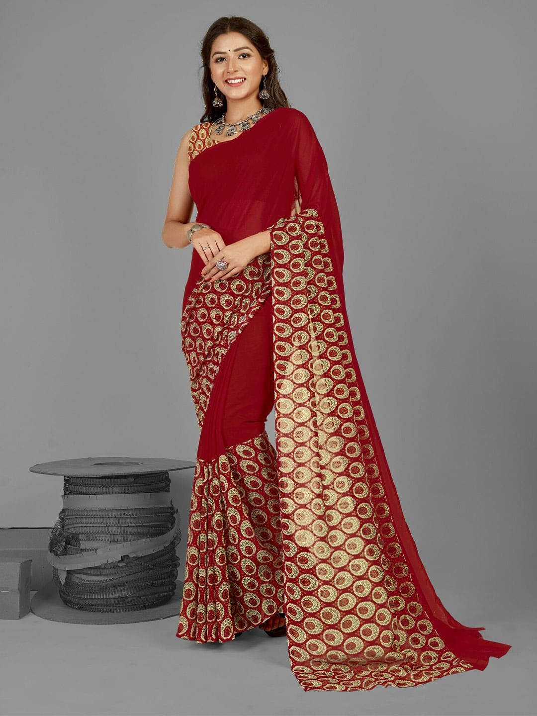 ANAND SAREES Georgette Printed Regular Saree With Unstitched Blouse Piece ( Red ) ANAND SAREES Georgette Printed Regular Saree With Unstitched Blouse Piece ( Red )