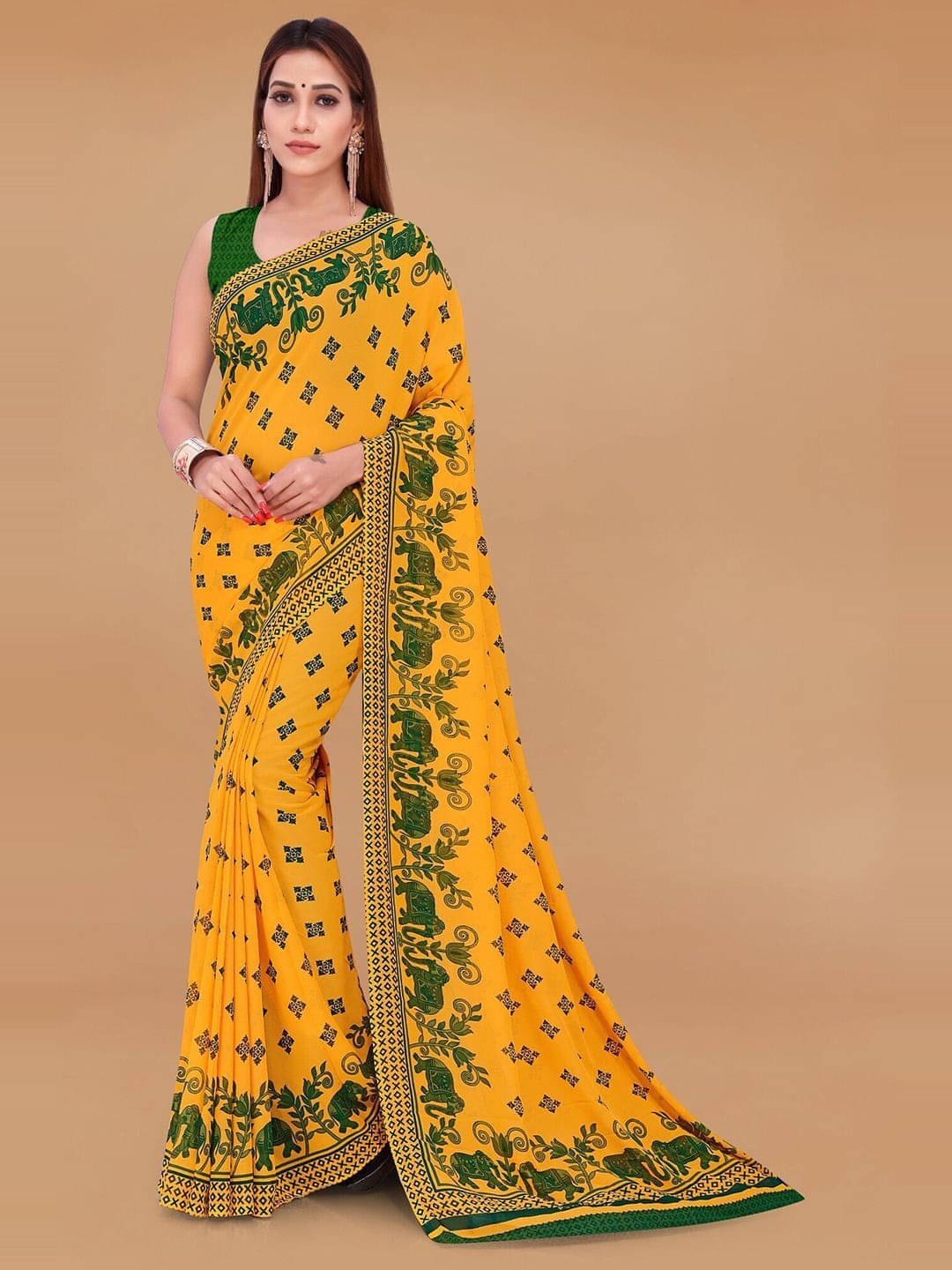 ANAND SAREES Georgette Printed Regular Saree With Unstitched Blouse Piece ( Green ) ANAND SAREES Georgette Printed Regular Saree With Unstitched Blouse Piece ( Green )