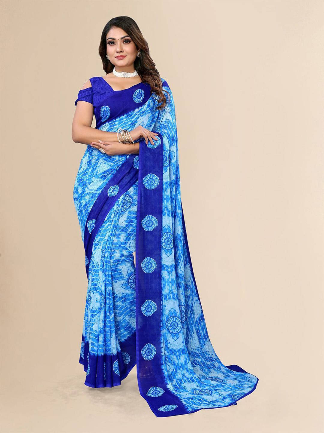 ANAND SAREES Georgette Printed Regular Saree With Unstitched Blouse Piece ( Blue ) ANAND SAREES Georgette Printed Regular Saree With Unstitched Blouse Piece ( Blue )