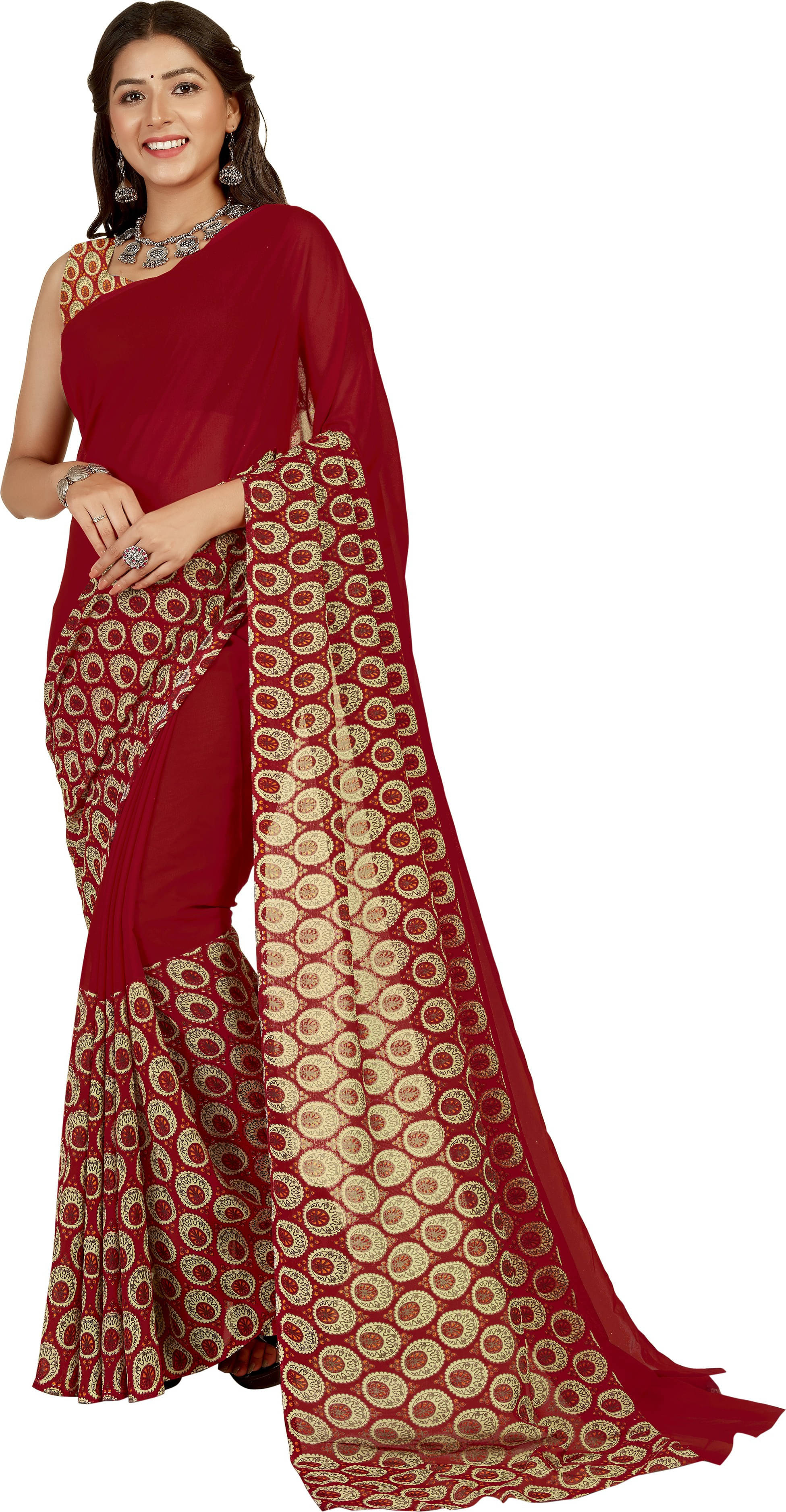     			ANAND SAREES Georgette Printed Regular Saree With Unstitched Blouse Piece ( Red )