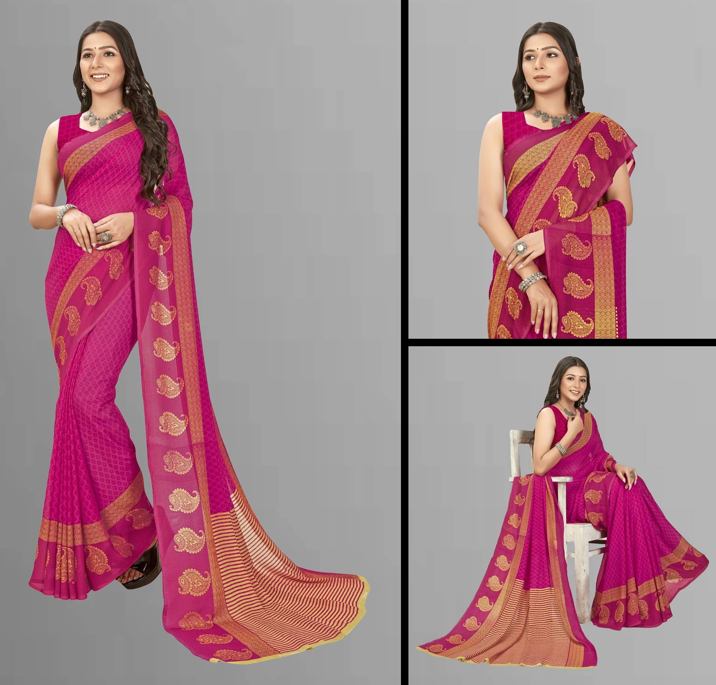 ANAND SAREES Georgette Printed Regular Saree With Unstitched Blouse Piece ( Pink ) ANAND SAREES Georgette Printed Regular Saree With Unstitched Blouse Piece ( Pink )