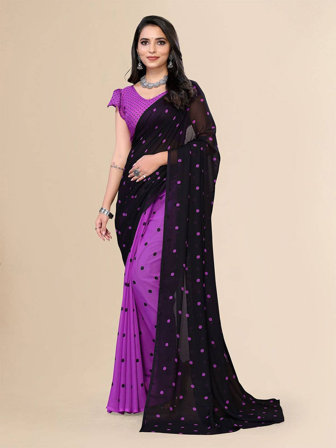     			ANAND SAREES Georgette Printed Regular Saree With Unstitched Blouse Piece ( Purple )