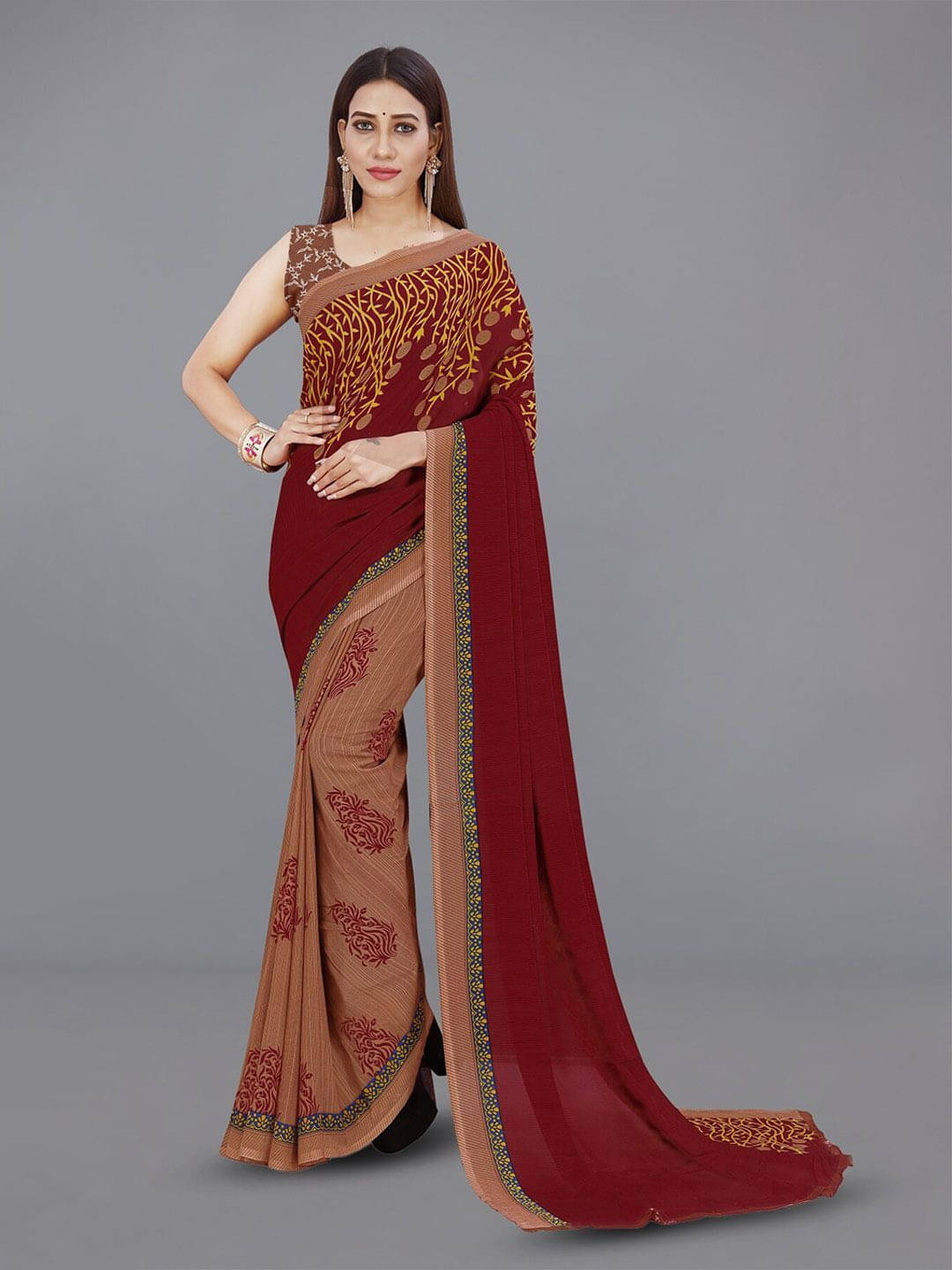     			ANAND SAREES Georgette Printed Regular Saree With Unstitched Blouse Piece ( Brown )