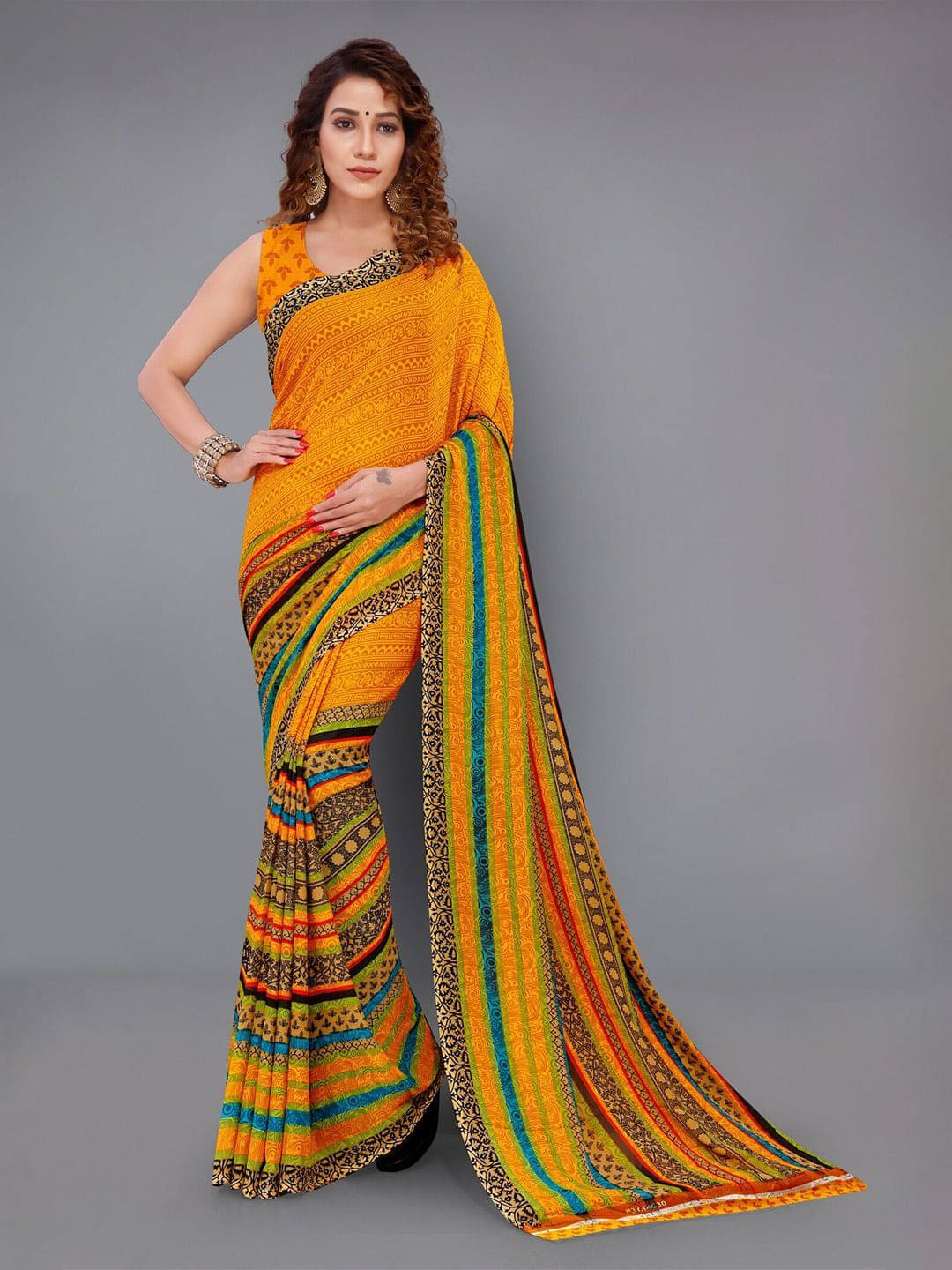     			ANAND SAREES Georgette Printed Regular Saree With Unstitched Blouse Piece ( Yellow )